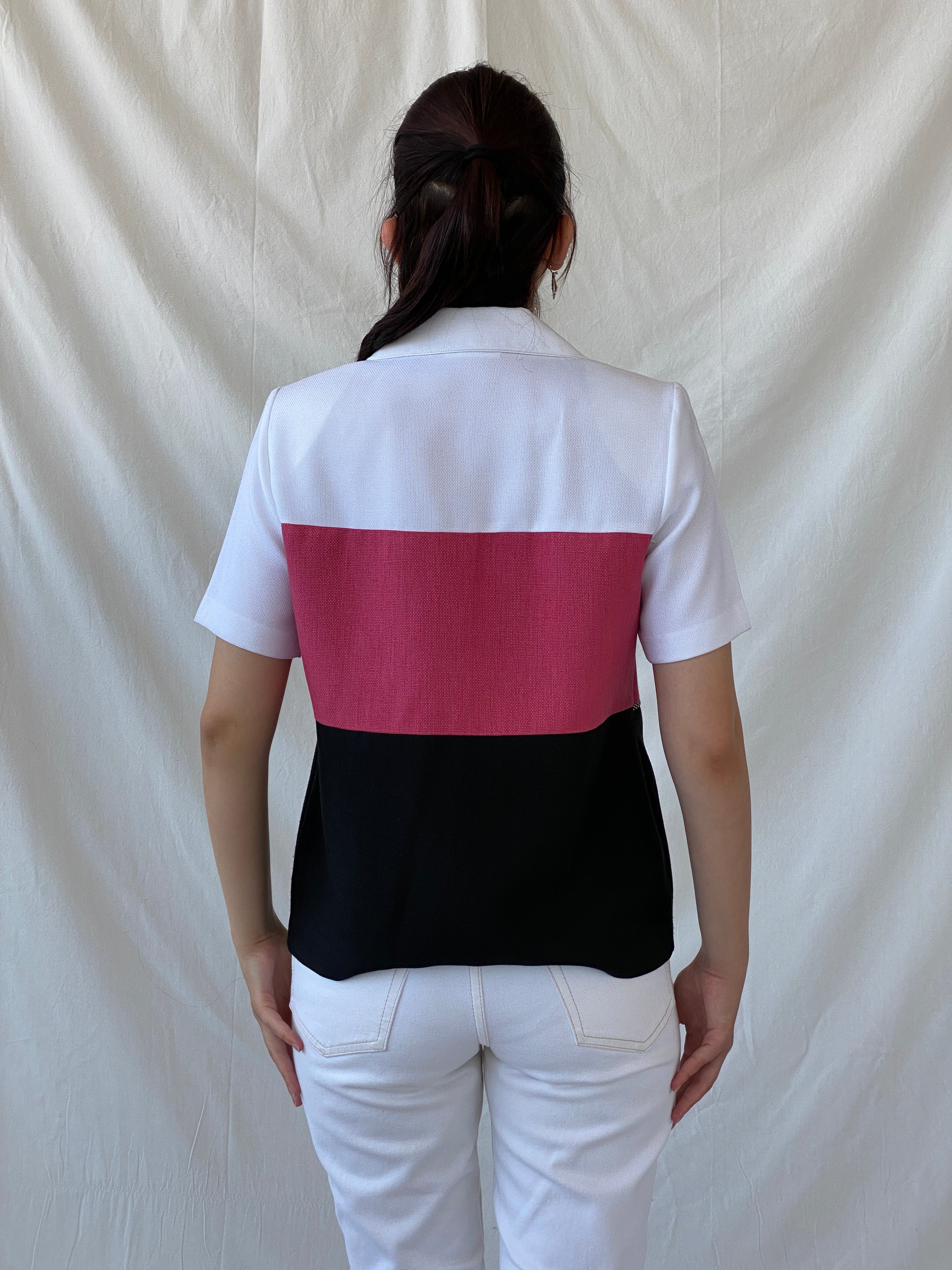 Vintage 90s Alfred Dunner White Pink Black Striped Women’s Padded Short Sleeve Heavy Shirt - M - Balagan Vintage Half Sleeve Shirt 00s, Ayah, cotton shirt, half sleeve shirt, NEW IN, shirt, women shirt