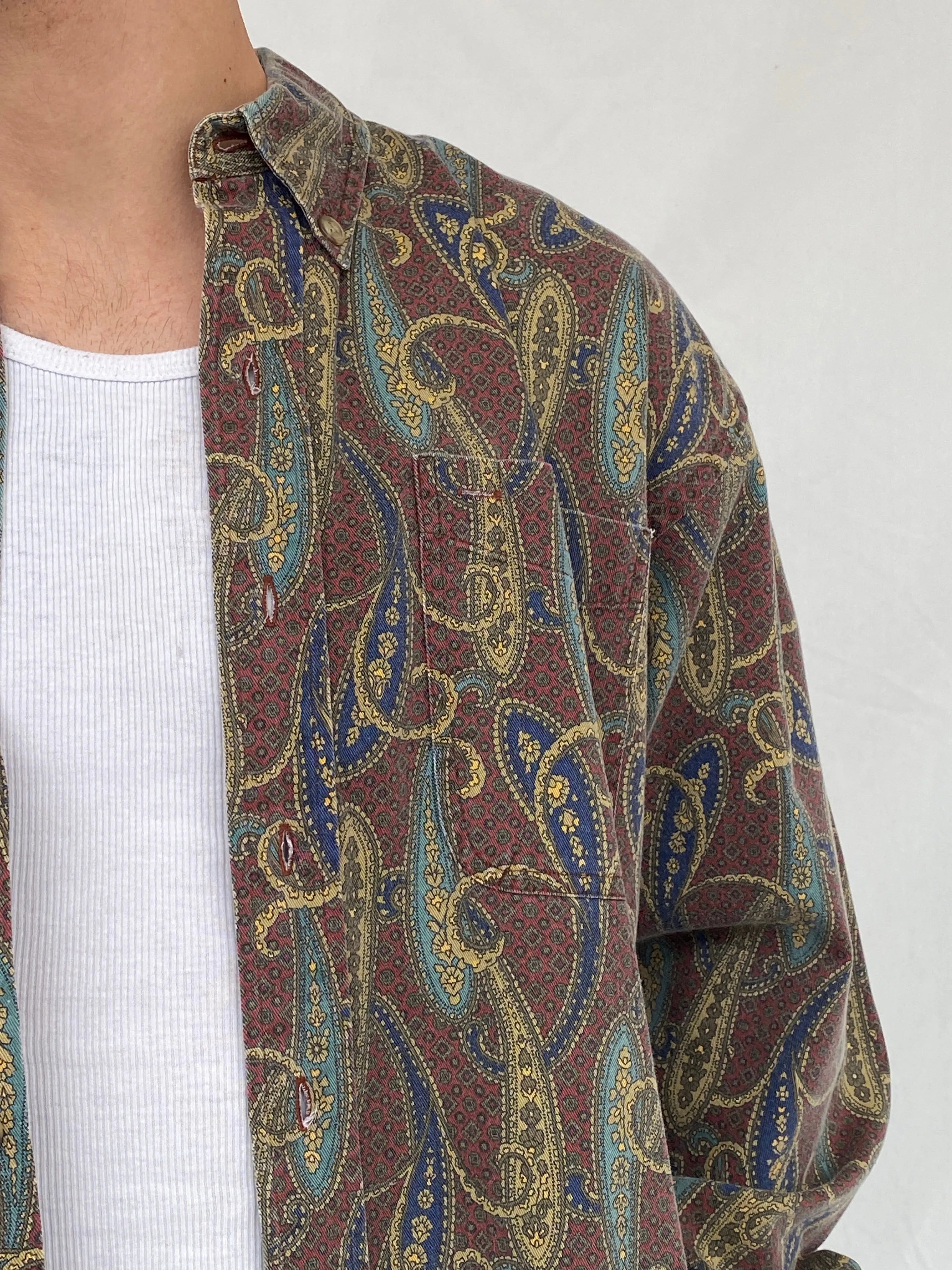 Vintage 90s Arrow Paisley Print Button Up Full Sleeve Men’s Shirt - L - Balagan Vintage Full Sleeve Shirt cotton shirt, full sleeve shirt, Hamza, men, mens shirt, printed shirt, winter