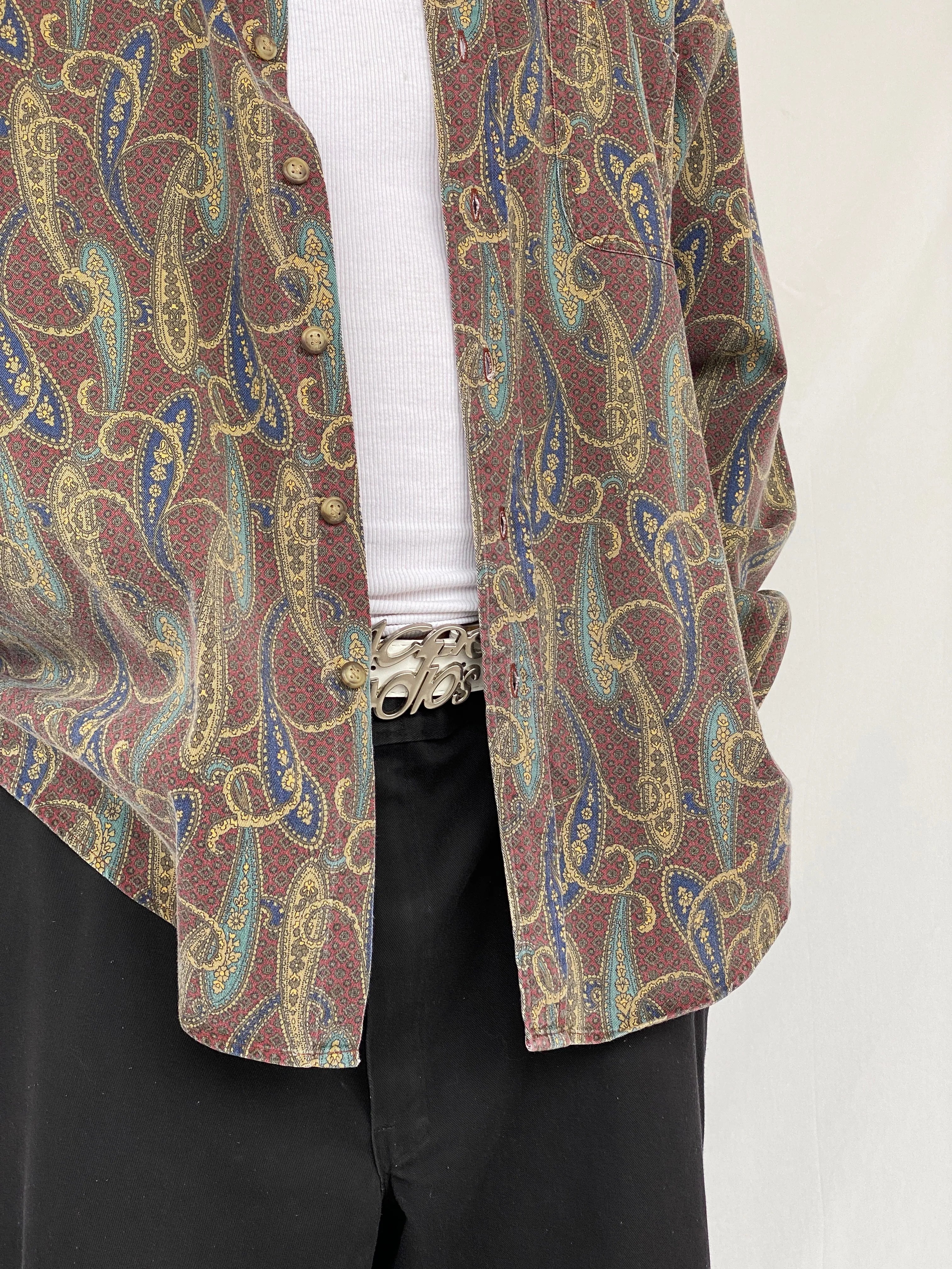 Vintage 90s Arrow Paisley Print Button Up Full Sleeve Men’s Shirt - L - Balagan Vintage Full Sleeve Shirt cotton shirt, full sleeve shirt, Hamza, men, mens shirt, printed shirt, winter