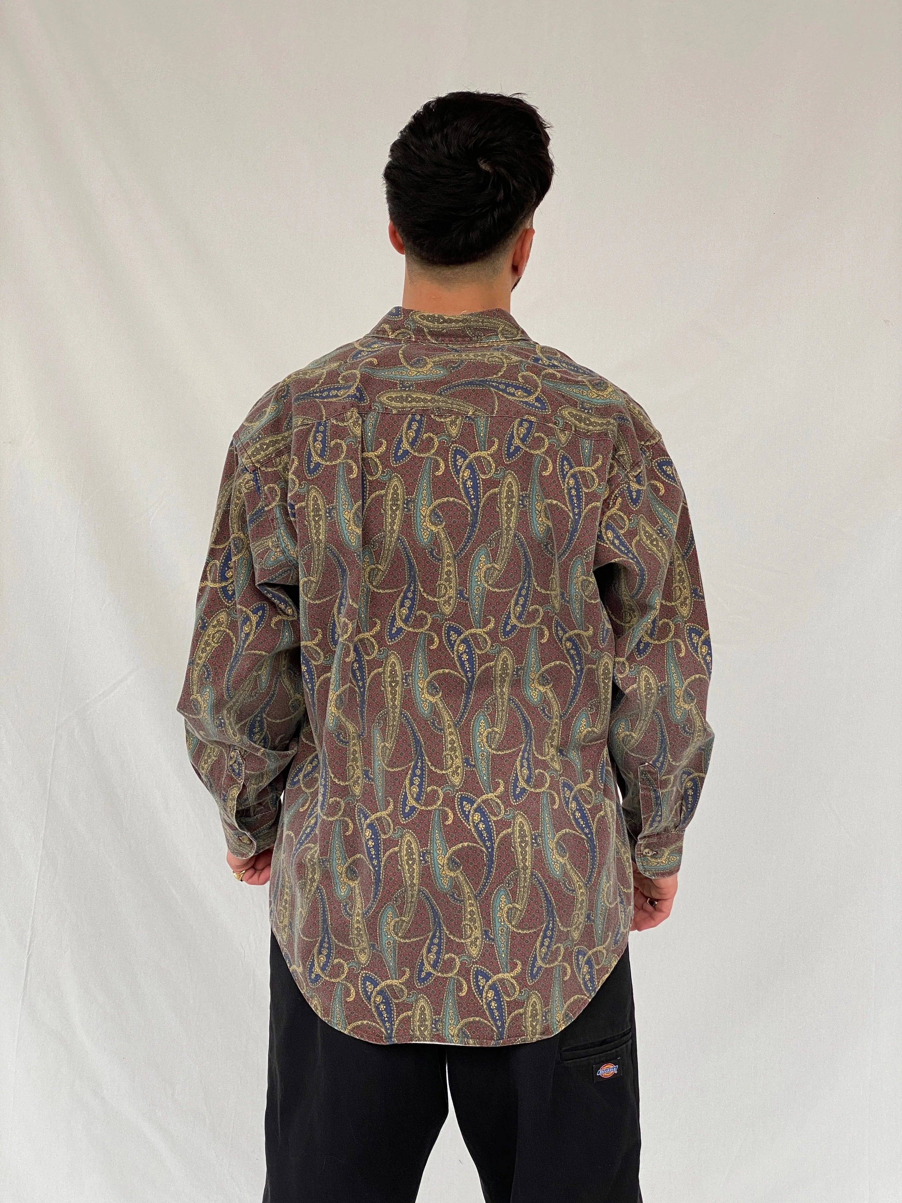 Vintage 90s Arrow Paisley Print Button Up Full Sleeve Men’s Shirt - L - Balagan Vintage Full Sleeve Shirt cotton shirt, full sleeve shirt, Hamza, men, mens shirt, printed shirt, winter