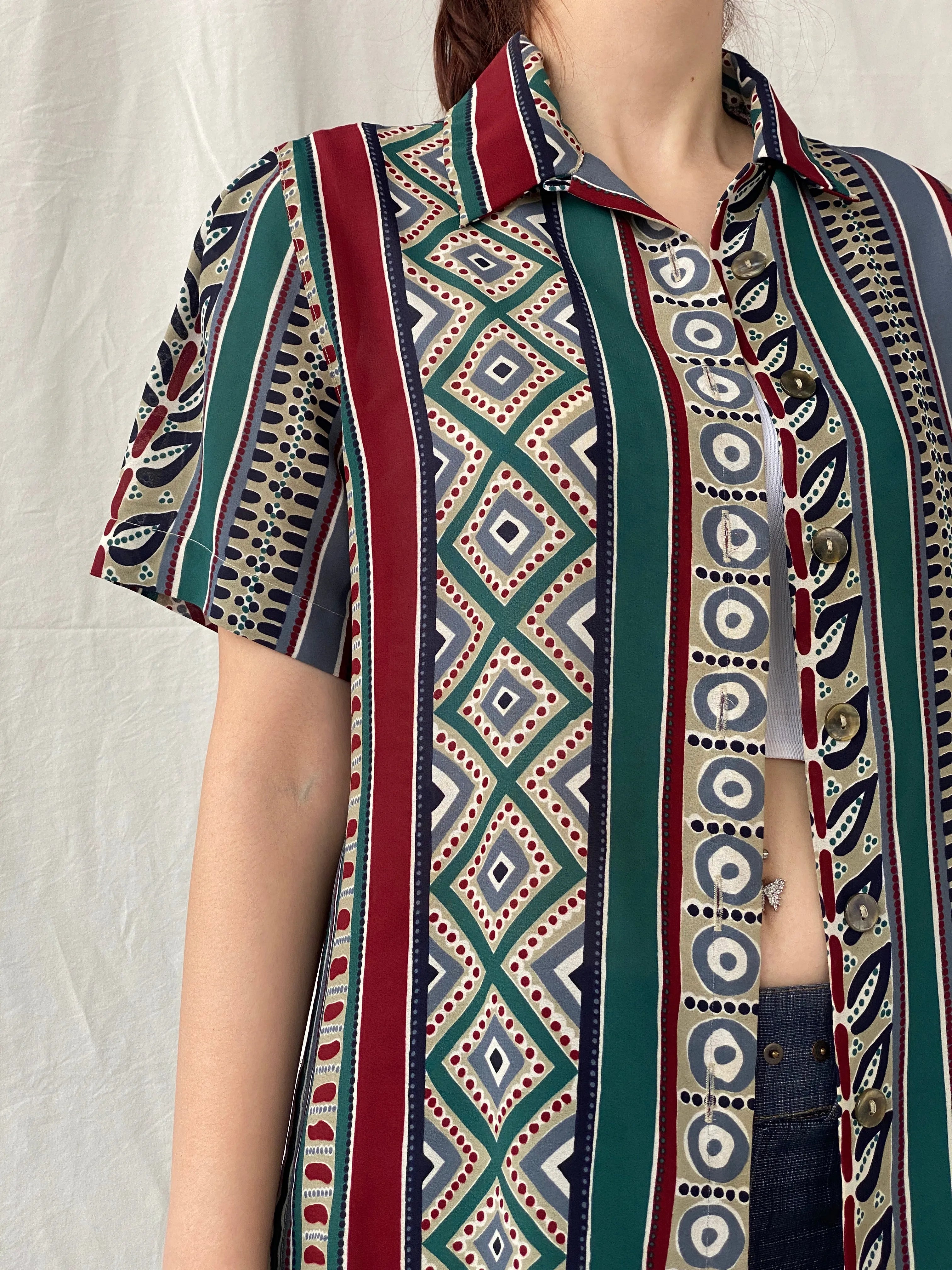 Vintage 90s Betty Barclay Striped Abstract Half Sleeve Women‘s Shirt - L - Balagan Vintage Half Sleeve Shirt 00s, Ayah, NEW IN, shirt, women shirt