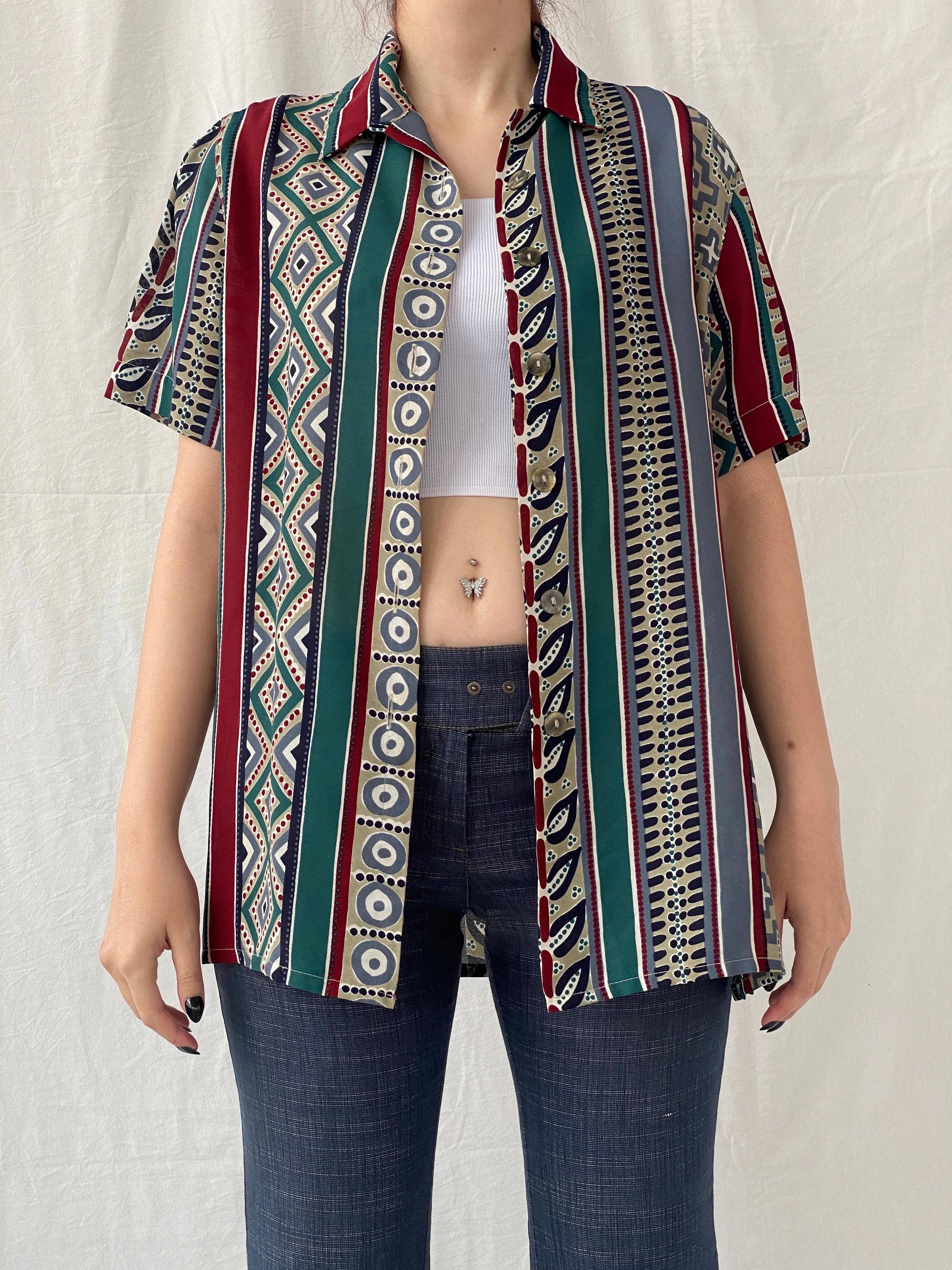 Vintage 90s Betty Barclay Striped Abstract Half Sleeve Women‘s Shirt - L - Balagan Vintage Half Sleeve Shirt 00s, Ayah, NEW IN, shirt, women shirt