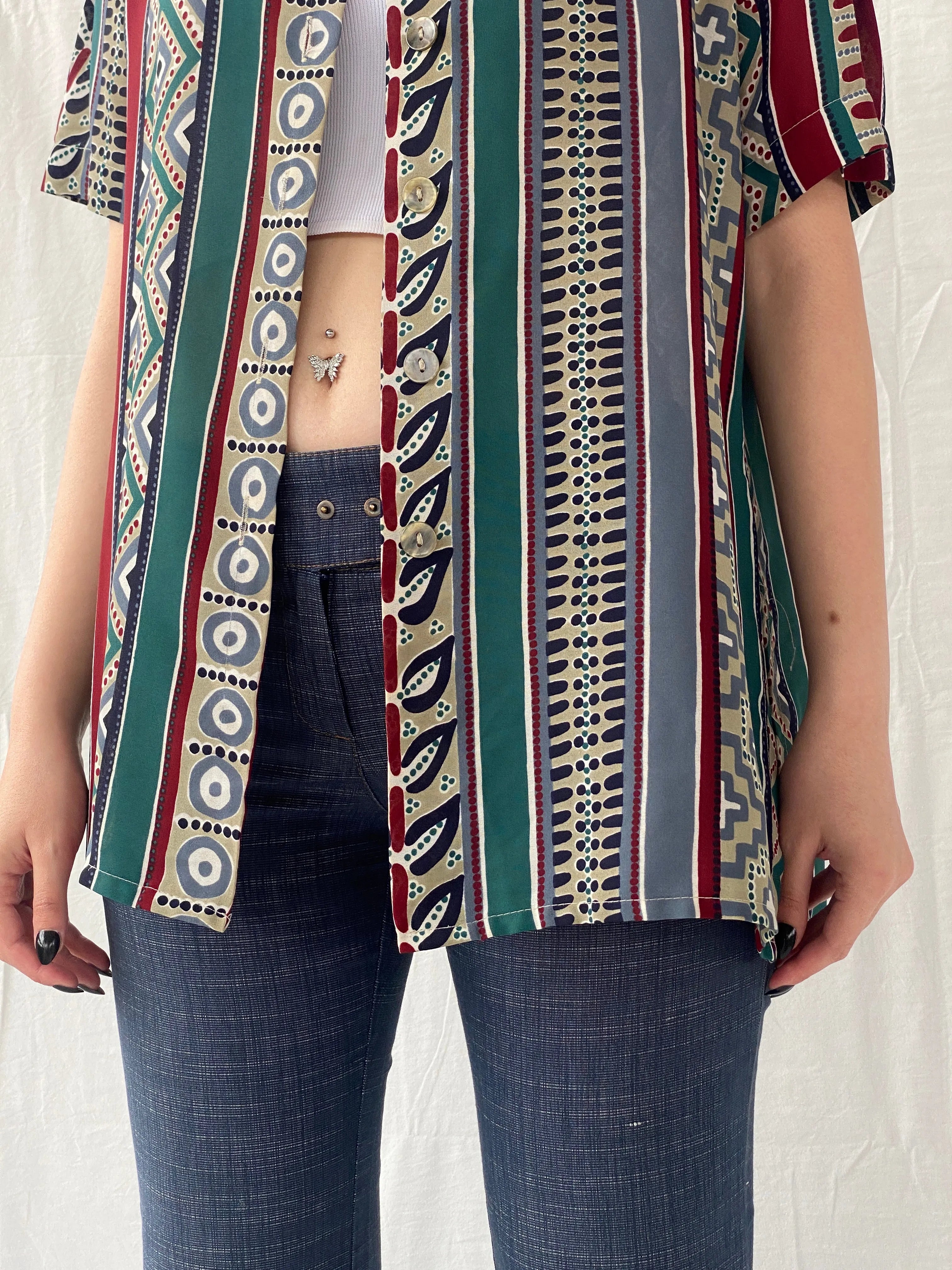 Vintage 90s Betty Barclay Striped Abstract Half Sleeve Women‘s Shirt - L - Balagan Vintage Half Sleeve Shirt 00s, Ayah, NEW IN, shirt, women shirt