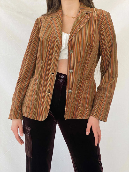 Vintage 90s Bonita Vertical Striped Brown Blazer - M - Balagan Vintage Blazer 90s, blazer, Coats&Jackets, full sleeve blazer, Mira, winter, Women's Blazers