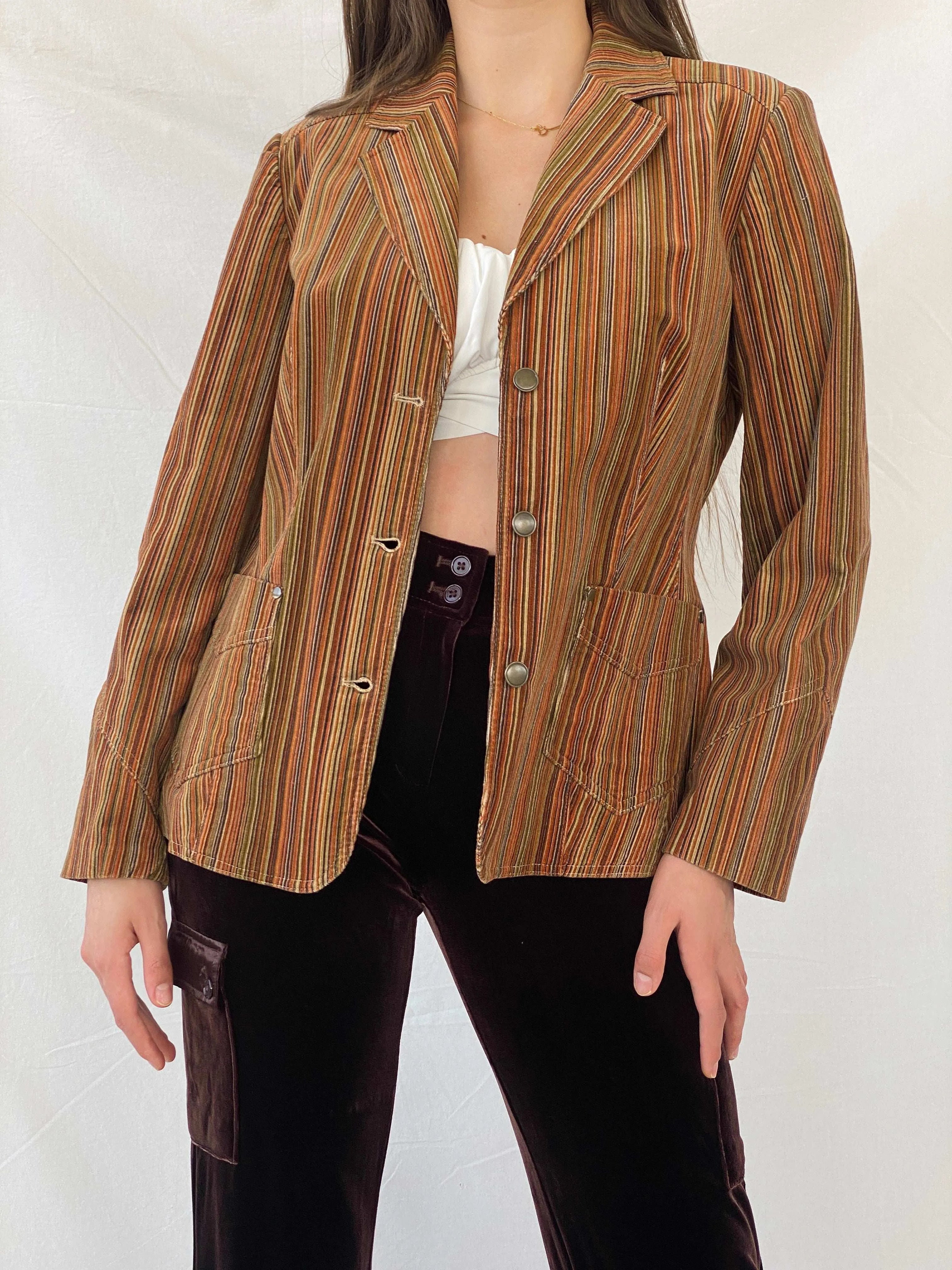 Vintage 90s Bonita Vertical Striped Brown Blazer - M - Balagan Vintage Blazer 90s, blazer, full sleeve blazer, Mira, winter
