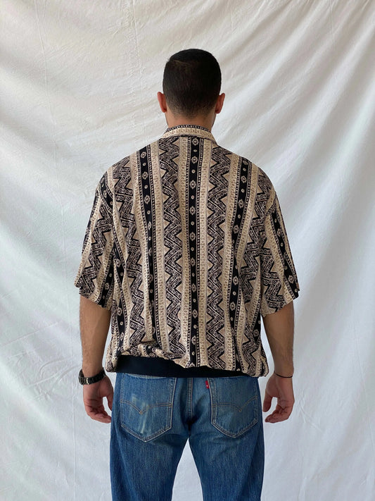 Vintage 90s Boulevard Big Man Striped Abstract Geometric Top - L - Balagan Vintage Half Sleeve Top 90s, geometric print, graphic top, men top, Ramez