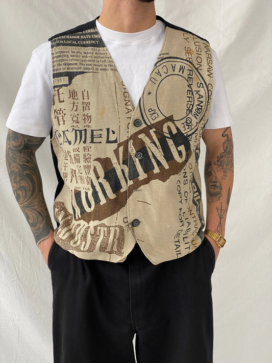 Vintage 90s Camel Collection Beige Printed Vest - L - Balagan Vintage Vest 90s, Hamza, vest, winter