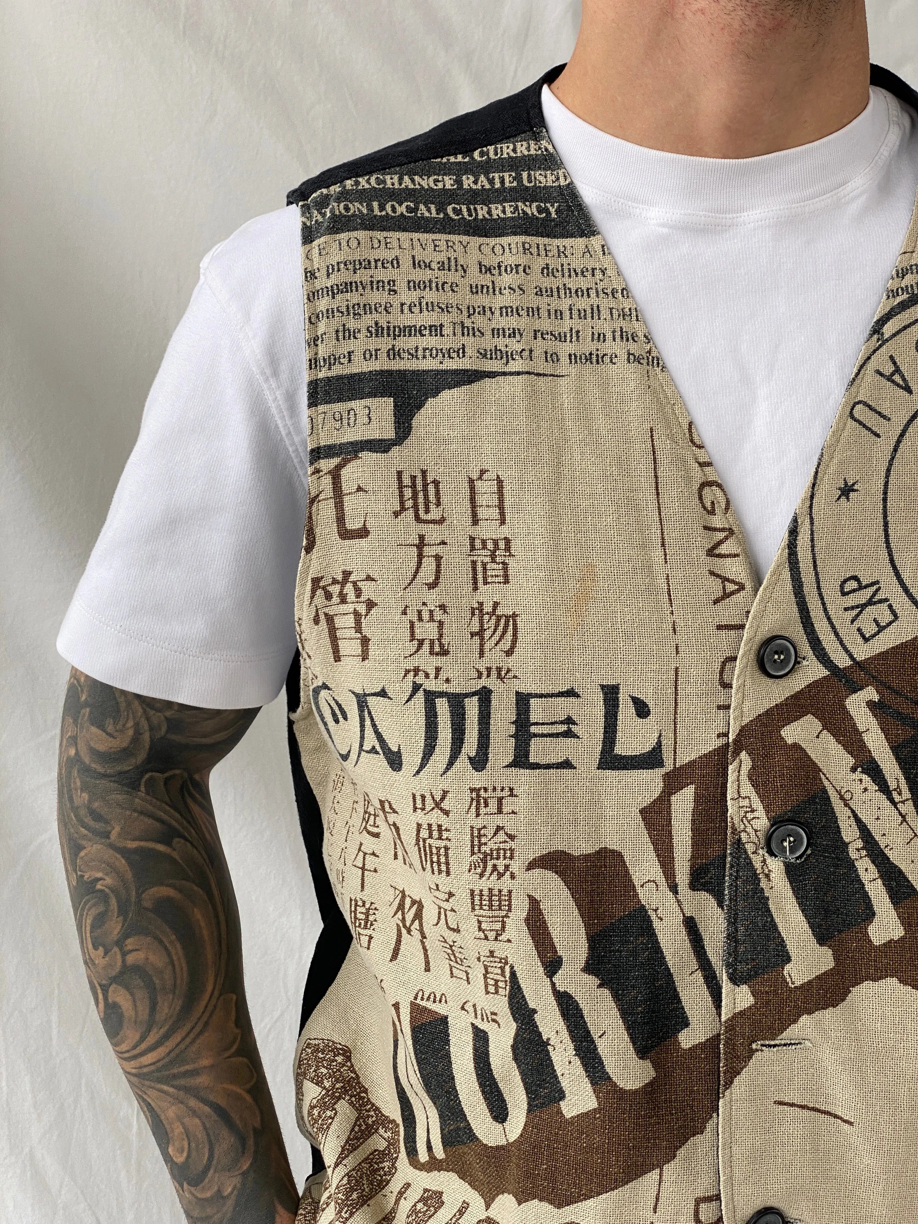 Vintage 90s Camel Collection Beige Printed Vest - L - Balagan Vintage Vest 90s, Hamza, vest, winter