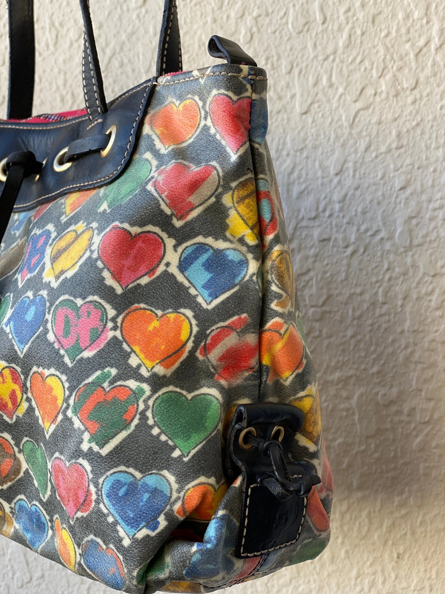 Vintage 90s Dooney & Bourke Multi Colored Heart Shoulder Bag - Balagan Vintage Shoulder Bag 90s, bag, embellished bag, handbag, shoulder bag, vintage bags