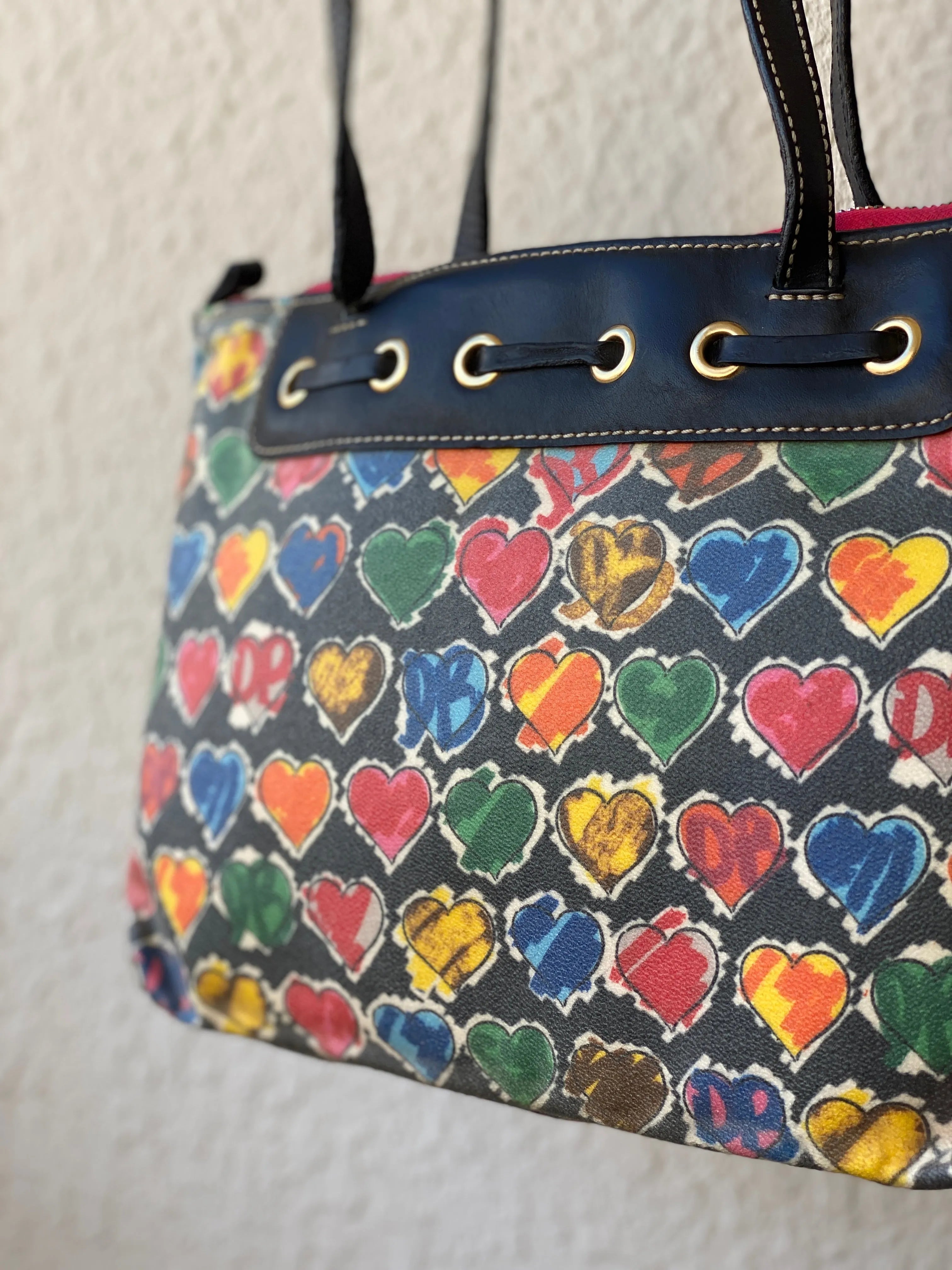 Vintage 90s Dooney & Bourke Multi Colored Heart Shoulder Bag - Balagan Vintage Shoulder Bag 90s, bag, embellished bag, handbag, shoulder bag, vintage bags