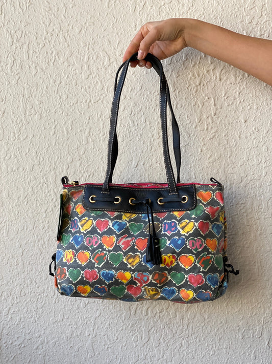 Vintage 90s Dooney & Bourke Multi Colored Heart Shoulder Bag - Balagan Vintage Shoulder Bag 90s, bag, embellished bag, handbag, shoulder bag, vintage bags