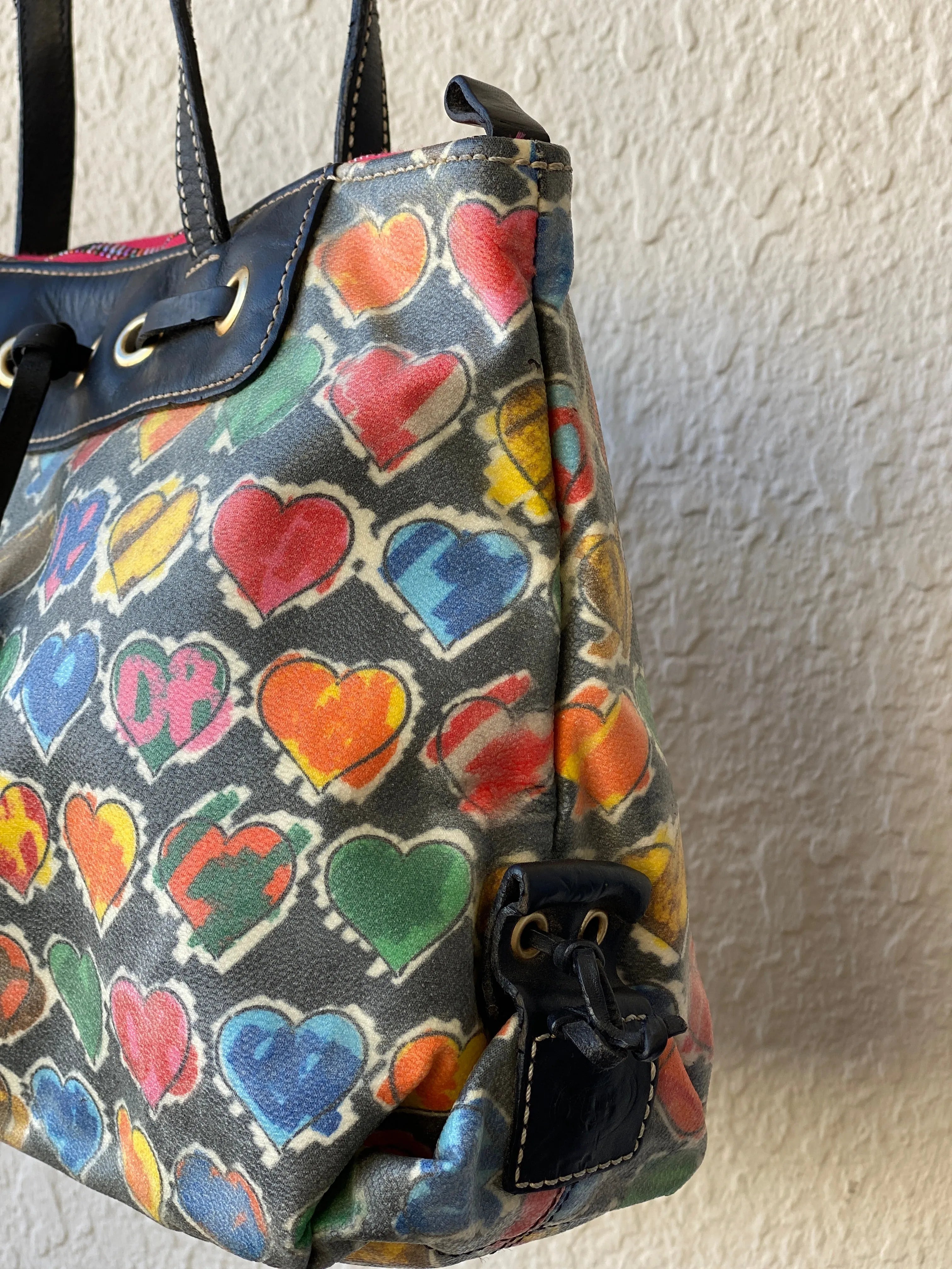 Vintage 90s Dooney & Bourke Multi Colored Heart Shoulder Bag - Balagan Vintage Shoulder Bag 90s, bag, embellished bag, handbag, shoulder bag, vintage bags