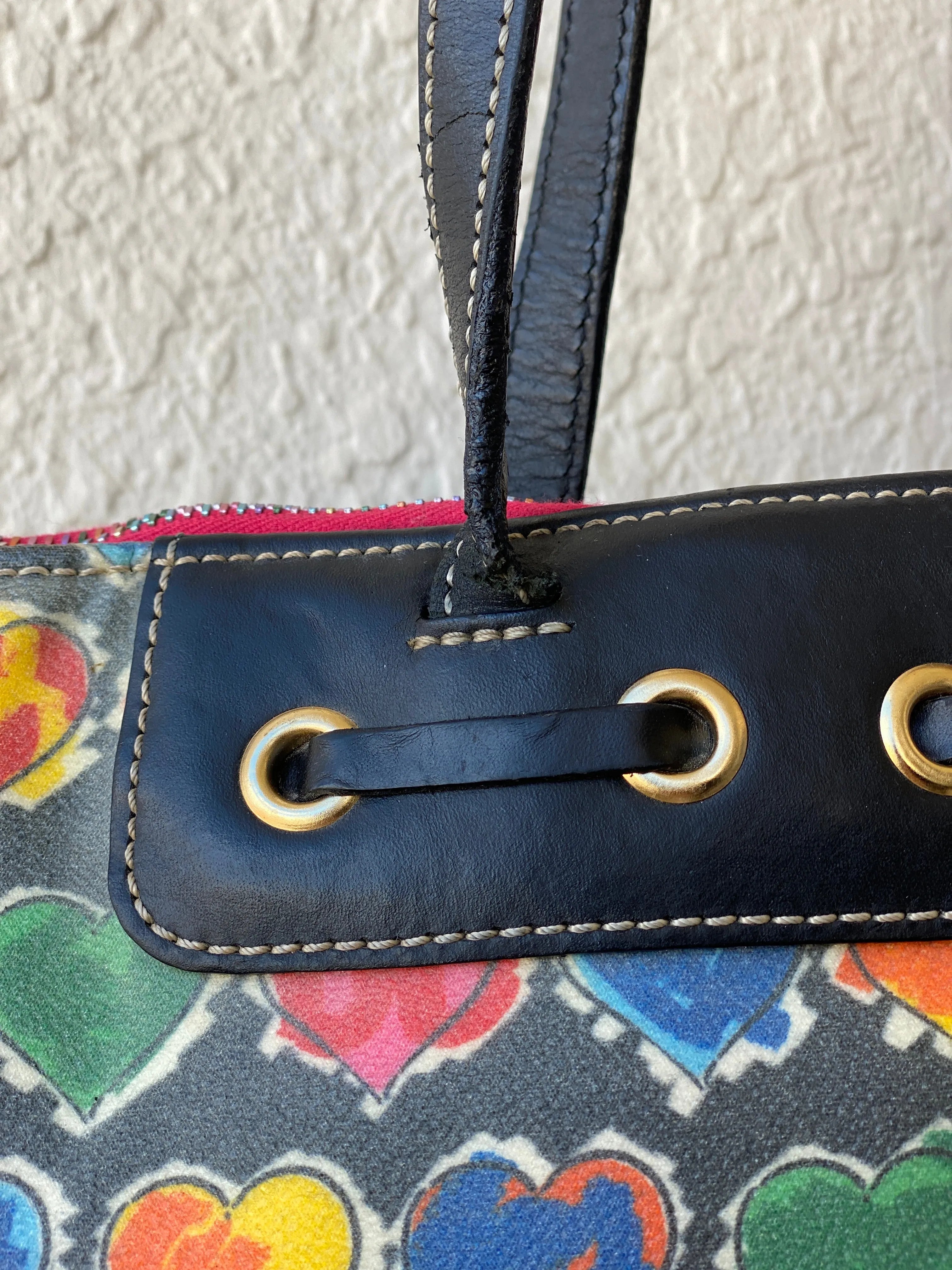 Vintage 90s Dooney & Bourke Multi Colored Heart Shoulder Bag - Balagan Vintage Shoulder Bag 90s, bag, embellished bag, handbag, shoulder bag, vintage bags