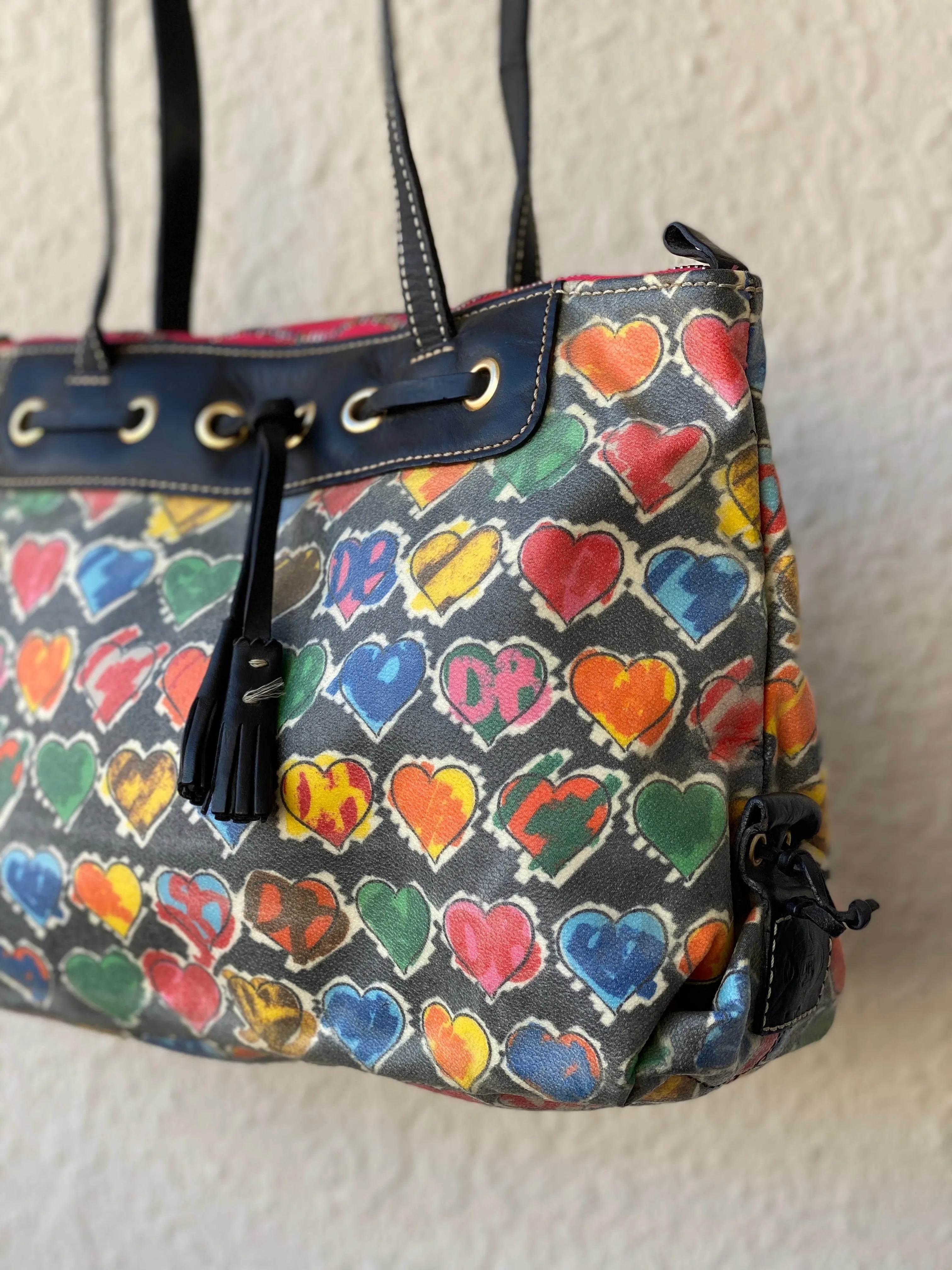 Vintage 90s Dooney & Bourke Multi Colored Heart Shoulder Bag - Balagan Vintage Shoulder Bag 90s, bag, embellished bag, handbag, shoulder bag, vintage bags