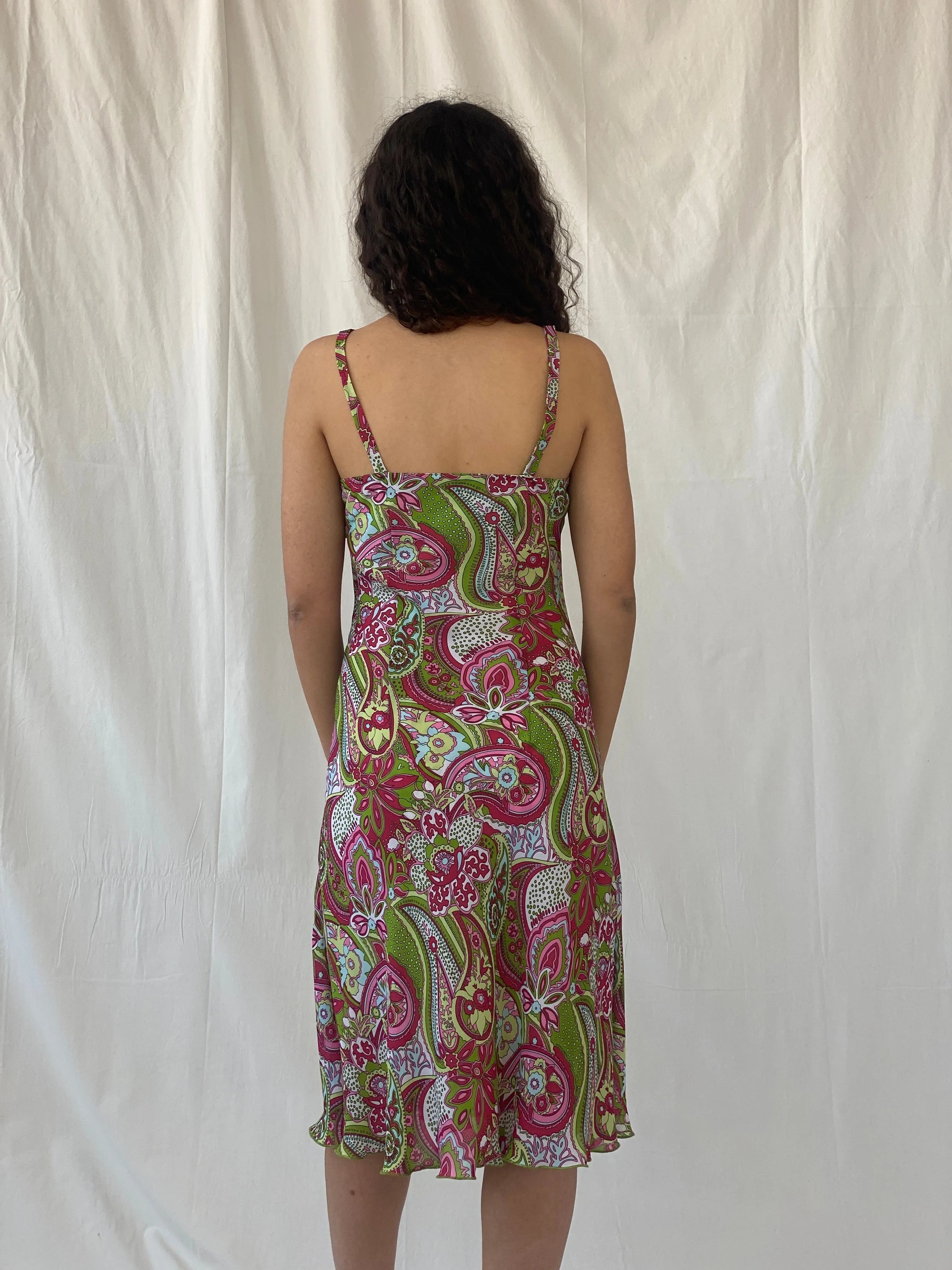Vintage 90s Esmara Pink Green Paisley Print Midi Dress - S - Balagan Vintage Midi Dress 00s dress, Celine, dress, floral, floral dress, midi dress, Y2K dress