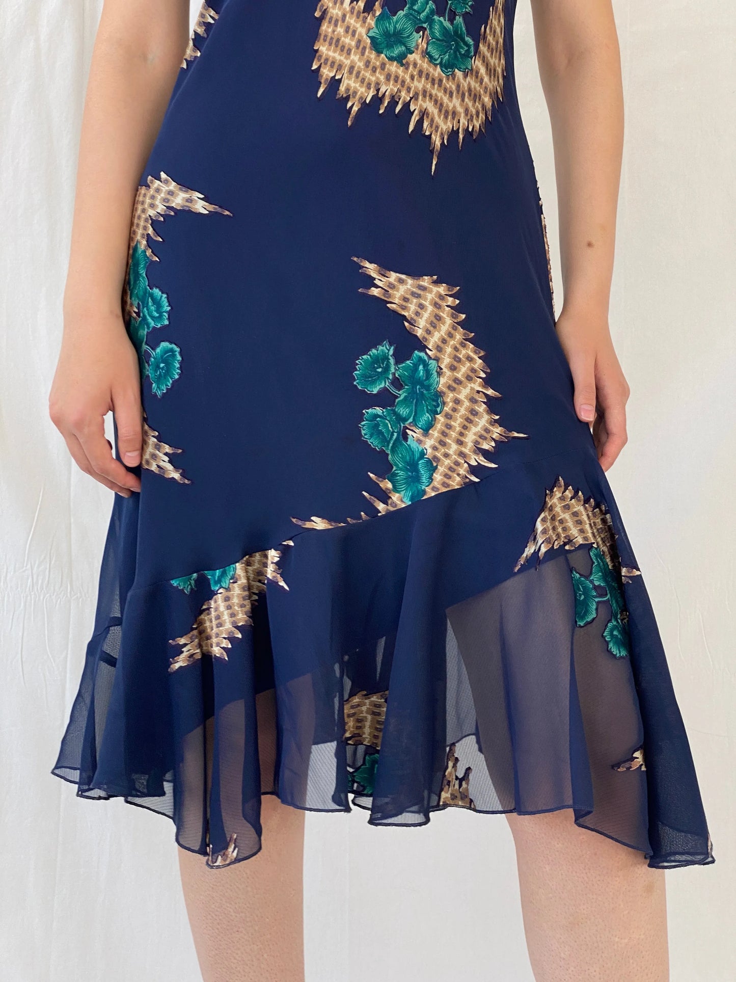 Vintage 90s Eva Blue Dark Blue Midi Asymmetrical Hem Dress - M - Balagan Vintage Midi Dress 90s, Ayah, dress, midi dress, vintage dress, Wedding Guest