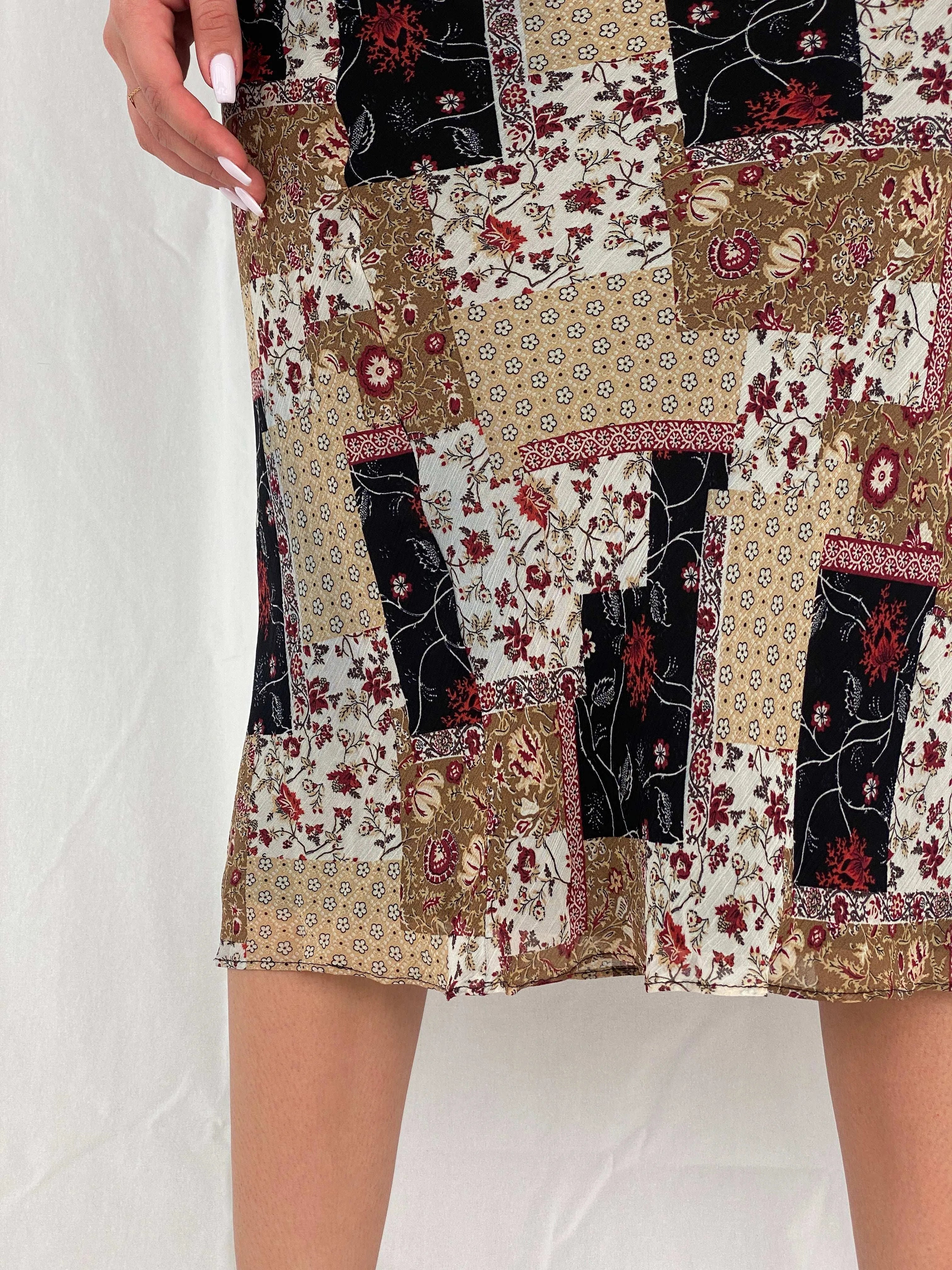 Vintage 90s Floral Patchwork Print Midi Skirt - Size S - Balagan Vintage Midi Skirt 00s, 90s, floral, floral skirt, midi skirt, Rama