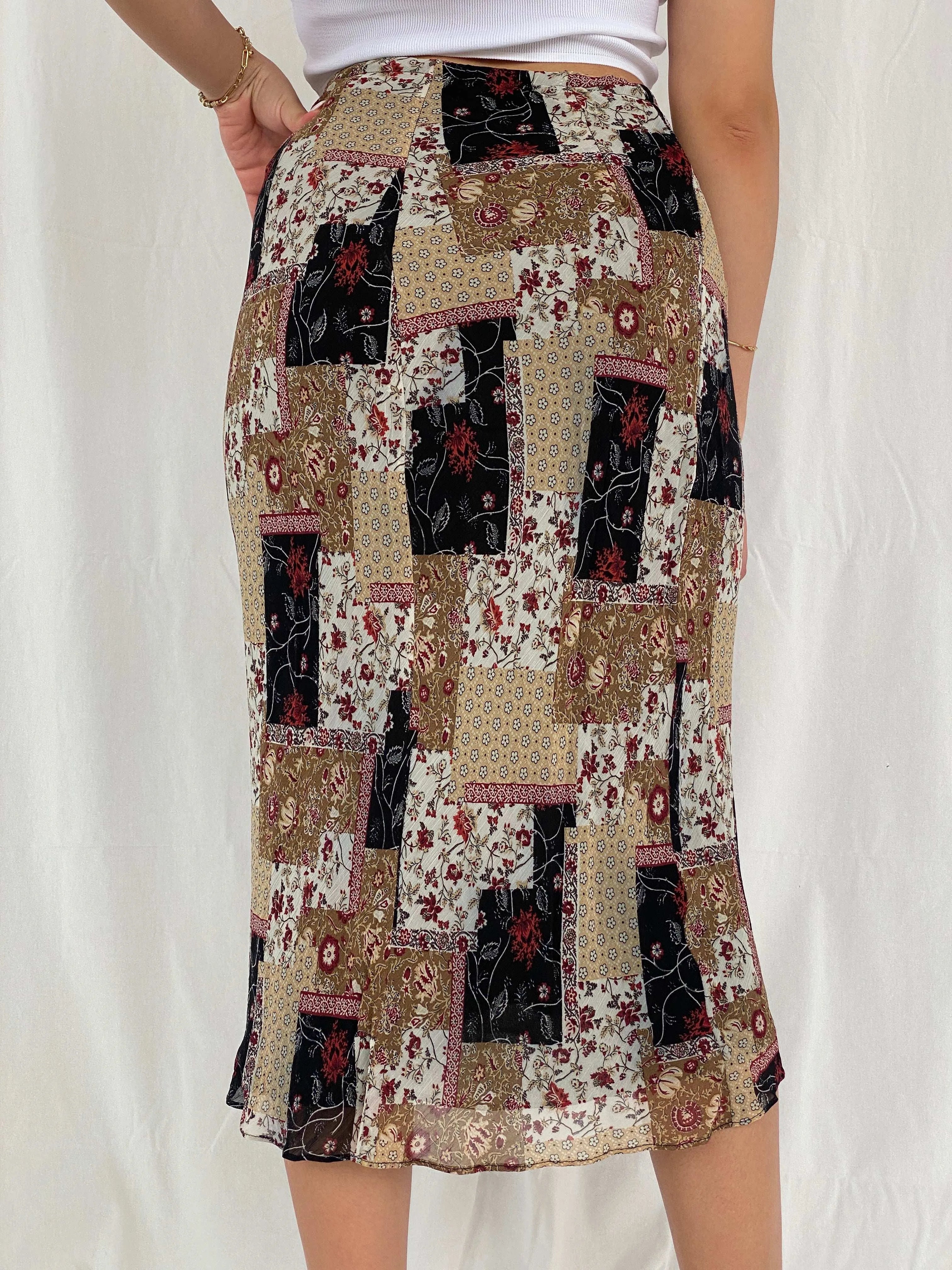Vintage 90s Floral Patchwork Print Midi Skirt - Size S - Balagan Vintage Midi Skirt 00s, 90s, floral, floral skirt, midi skirt, Rama