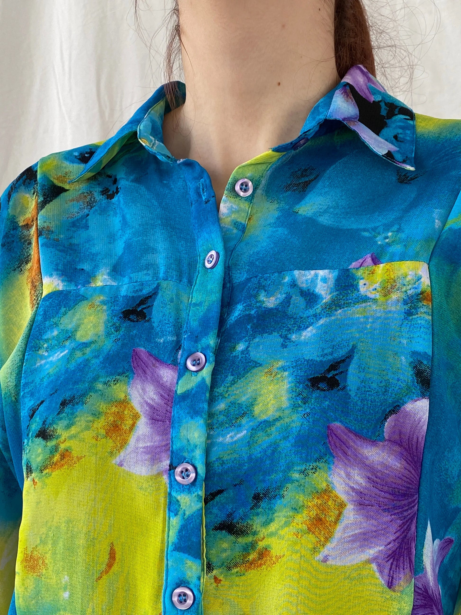 Vintage 90s Follow Me Floral Blue Puff Sleeve Elastic Waist Blouse - M - Balagan Vintage Full Sleeve Top 00s, Ayah, floral, floral top, Top, women top
