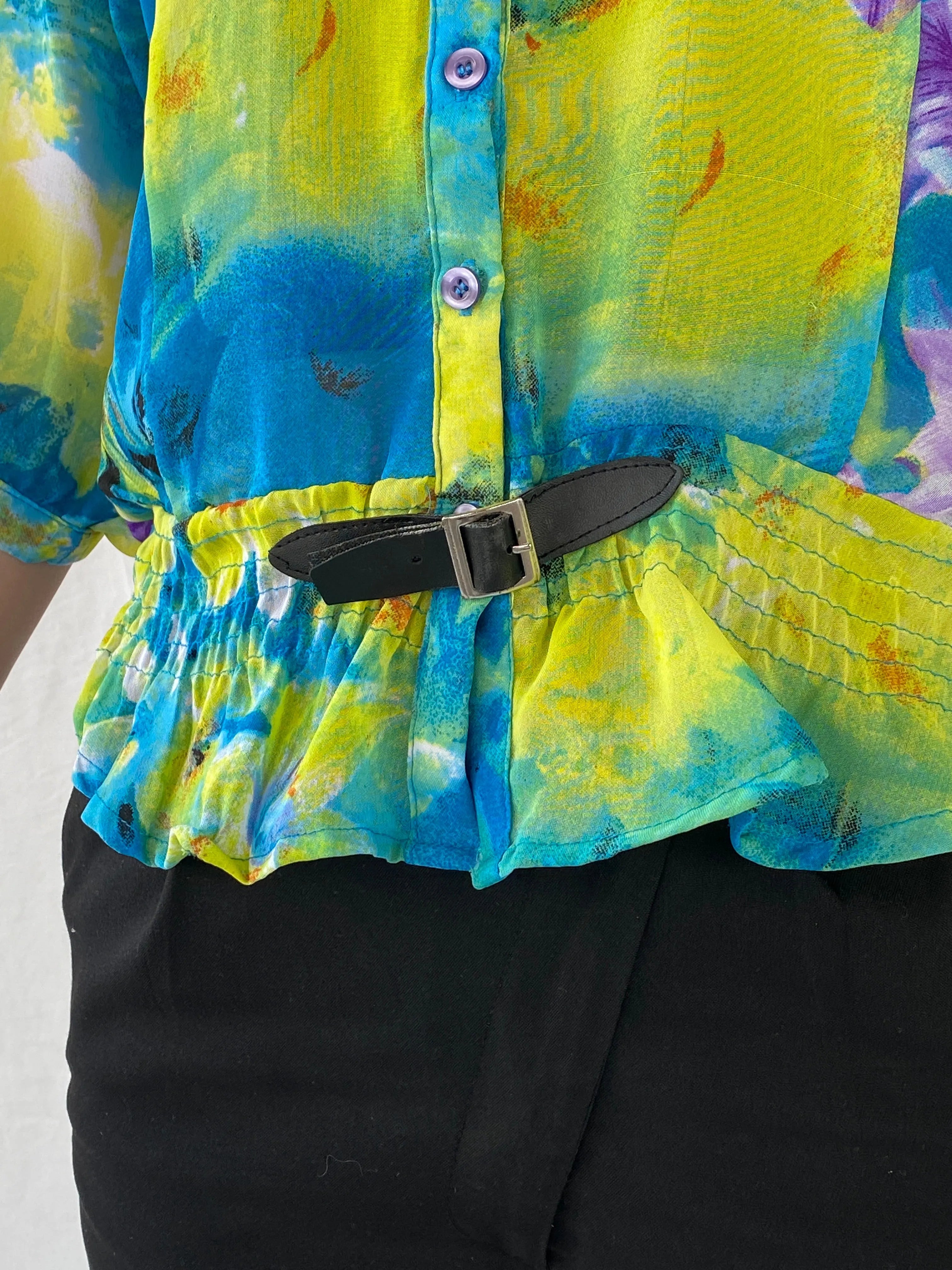 Vintage 90s Follow Me Floral Blue Puff Sleeve Elastic Waist Blouse - M - Balagan Vintage Full Sleeve Top 00s, Ayah, floral, floral top, NEW IN, Top, women top
