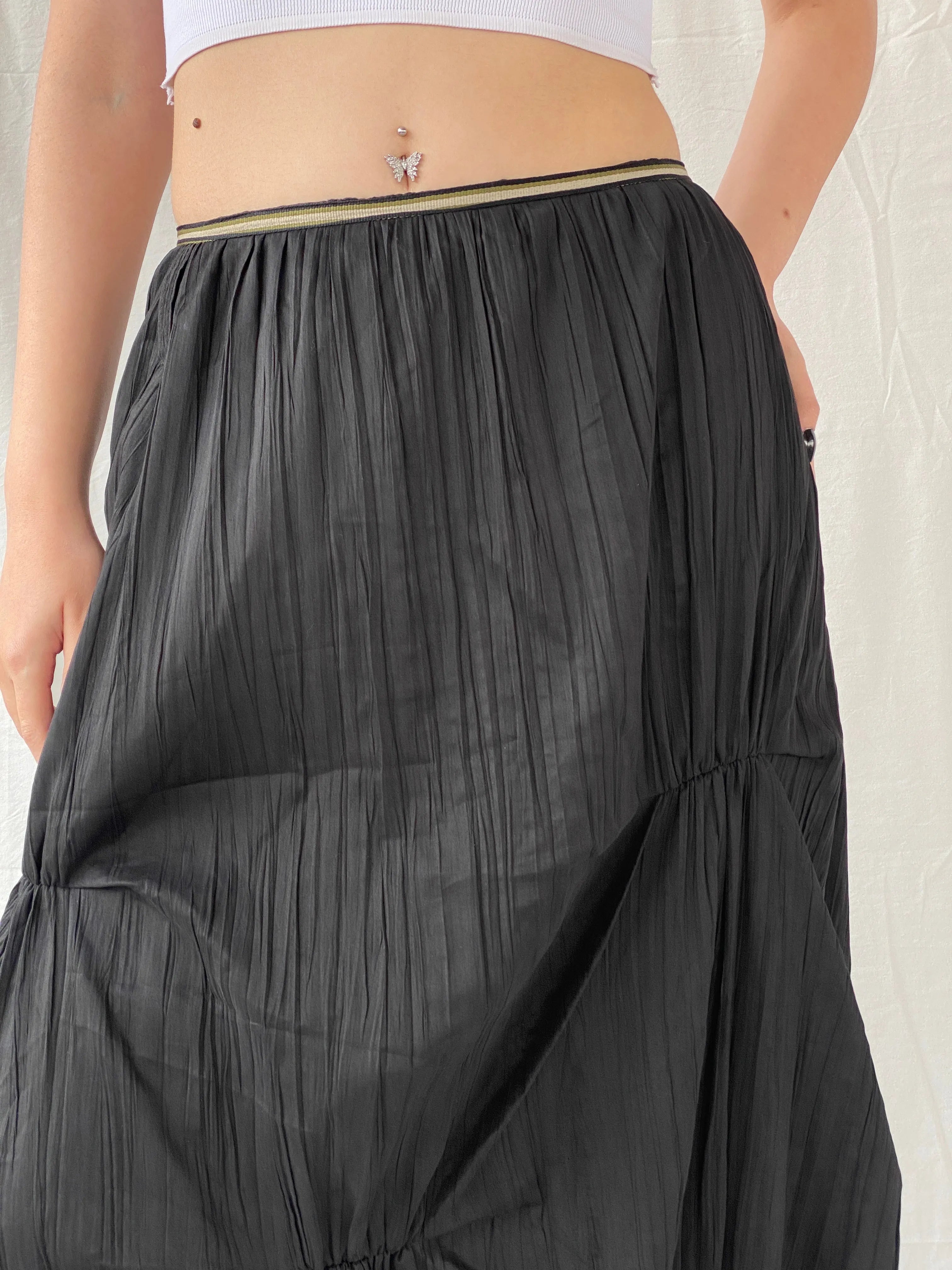Vintage 90s French Archival Femmes Je Vous Aime Black Ruched Bubble Maxi Skirt - L - Balagan Vintage Midi Skirt 00s, Ayah, midi skirt, women skirt