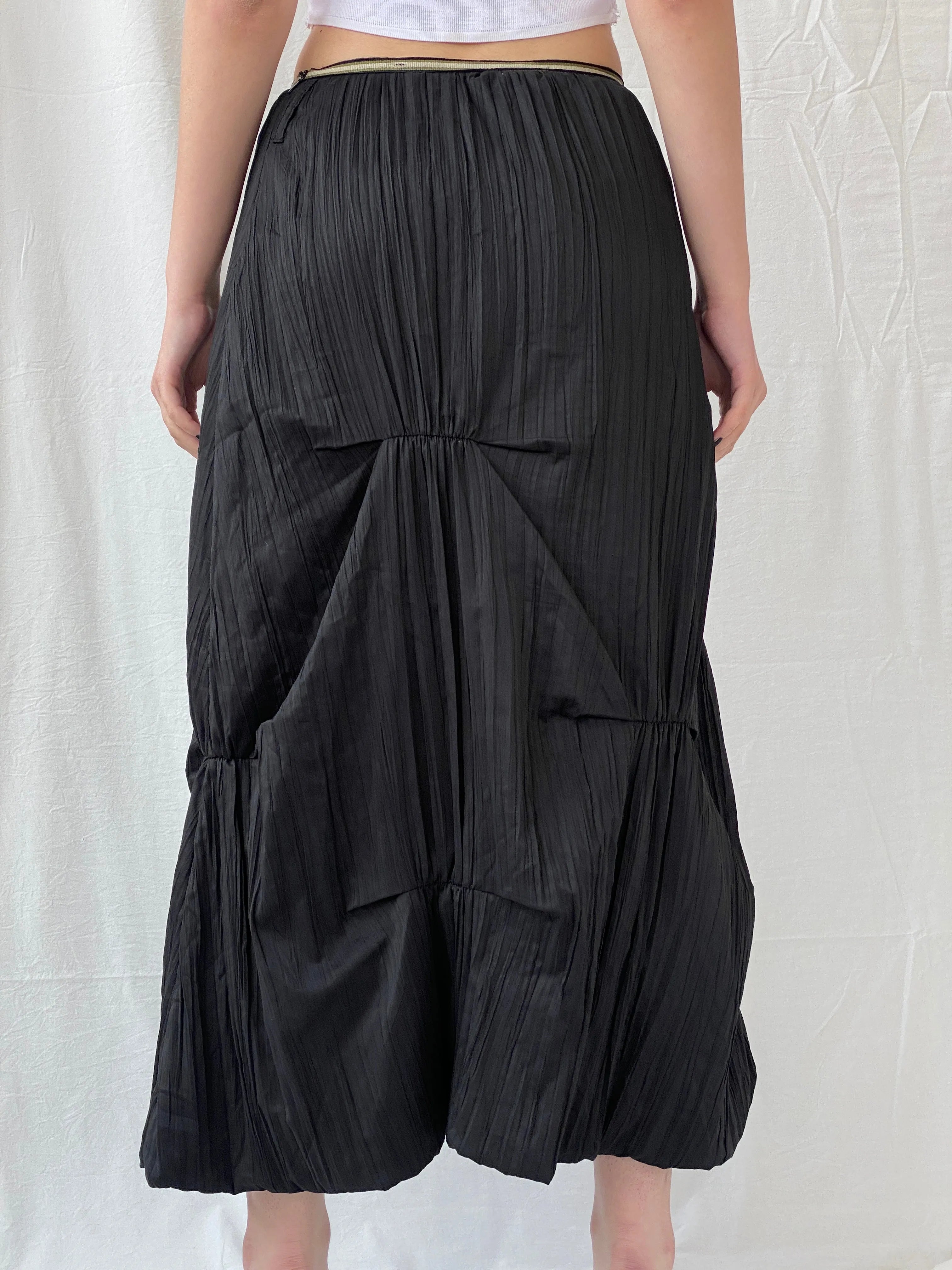 Vintage 90s French Archival Femmes Je Vous Aime Black Ruched Bubble Maxi Skirt - L - Balagan Vintage Midi Skirt 00s, Ayah, midi skirt, women skirt