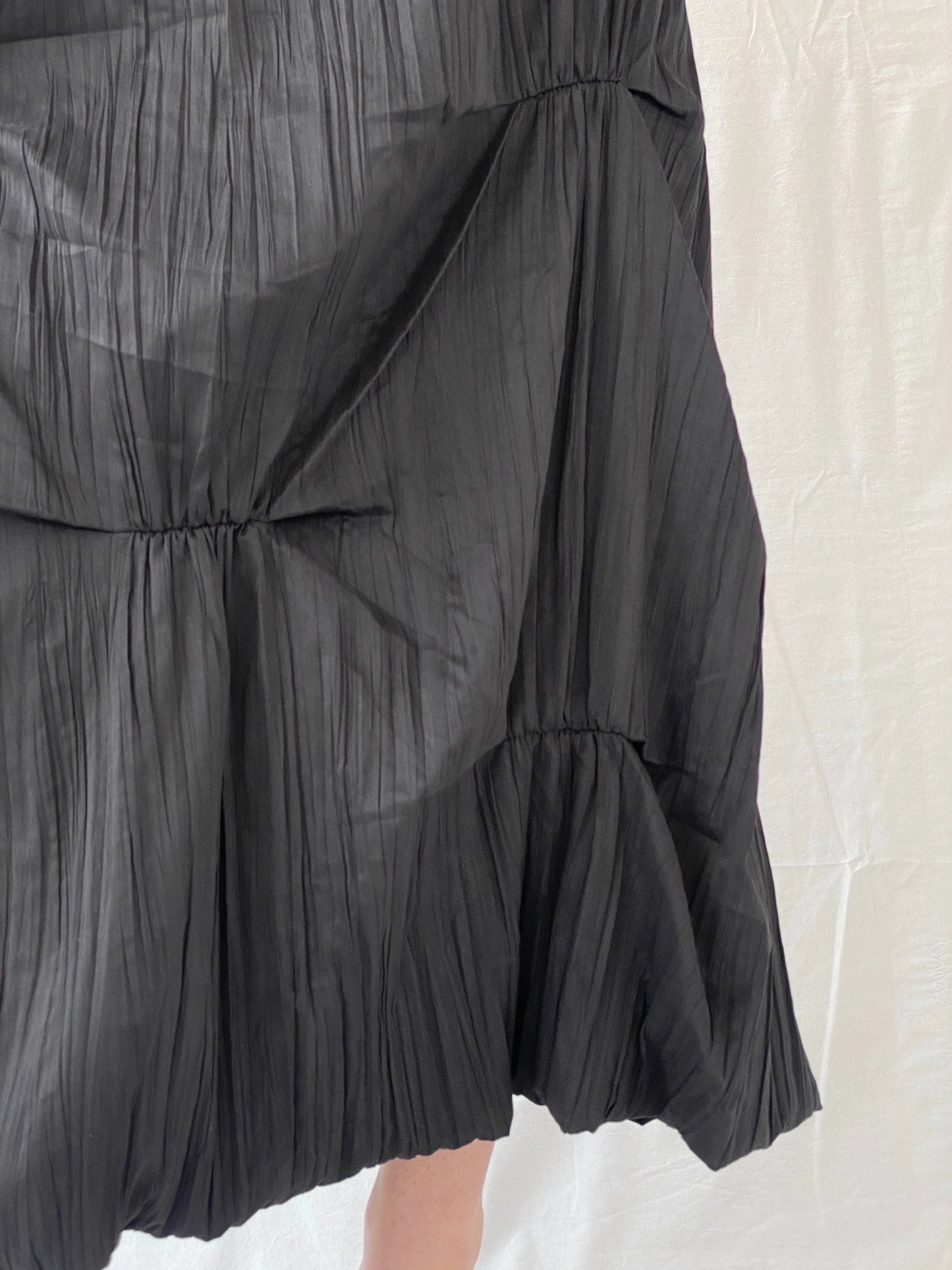 Vintage 90s French Archival Femmes Je Vous Aime Black Ruched Bubble Maxi Skirt - L - Balagan Vintage Midi Skirt 00s, Ayah, midi skirt, women skirt