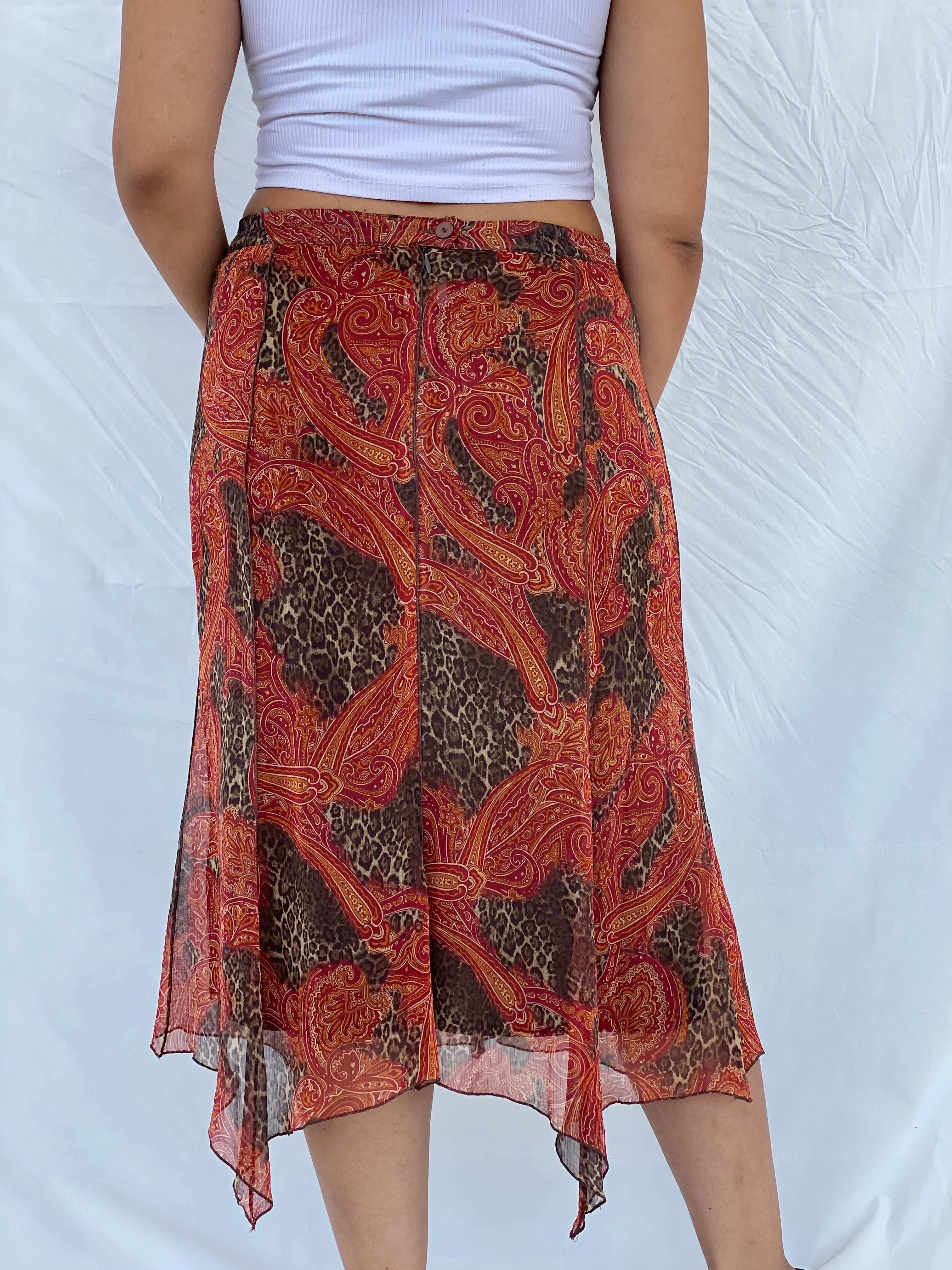 Vintage 90s Gelco Orange Midi Skirt Size XL - Balagan Vintage Midi Skirt 00s, 90s, animal print, Dina, floral skirt, midi skirt