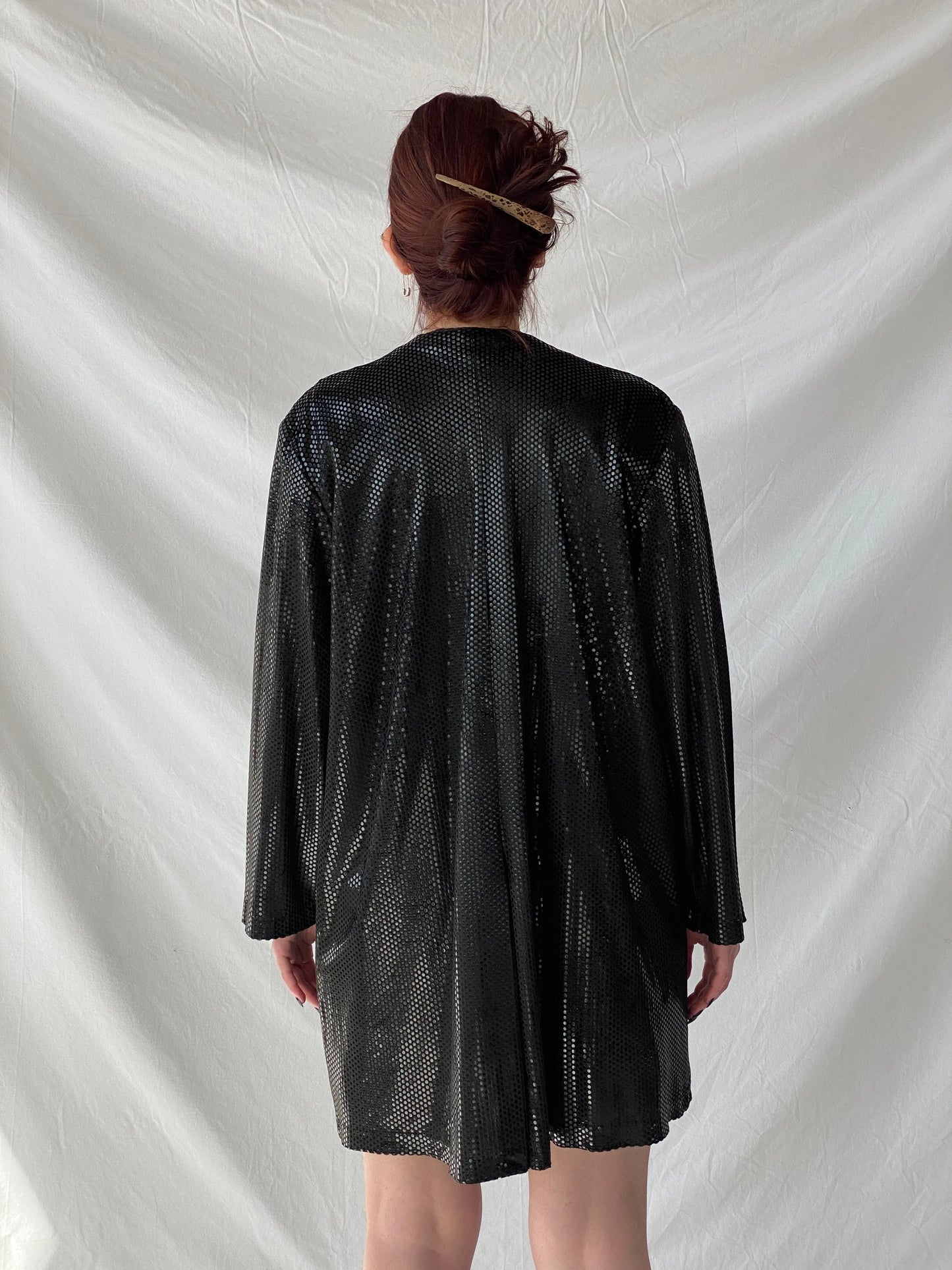 Vintage 90s GENG Sequin Party Long Women’s Blazer with Satin Trim - XL - Balagan Vintage Blazer 00s, 90s, Ayah, blazer, Coats&Jackets, metallic shirt, vintage blazer, winter, Women's Blazers
