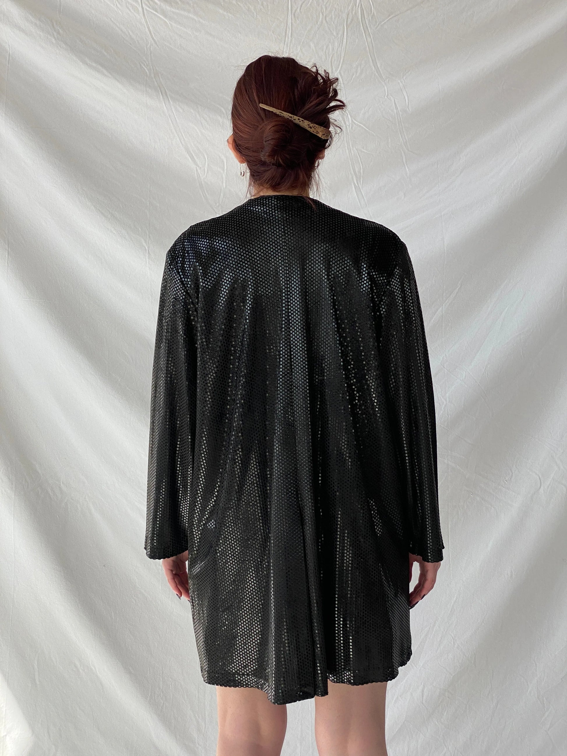Vintage 90s GENG Sequin Party Long Women’s Blazer with Satin Trim - XL - Balagan Vintage Blazer 00s, 90s, Ayah, blazer, Coats&Jackets, metallic shirt, vintage blazer, winter, Women's Blazers