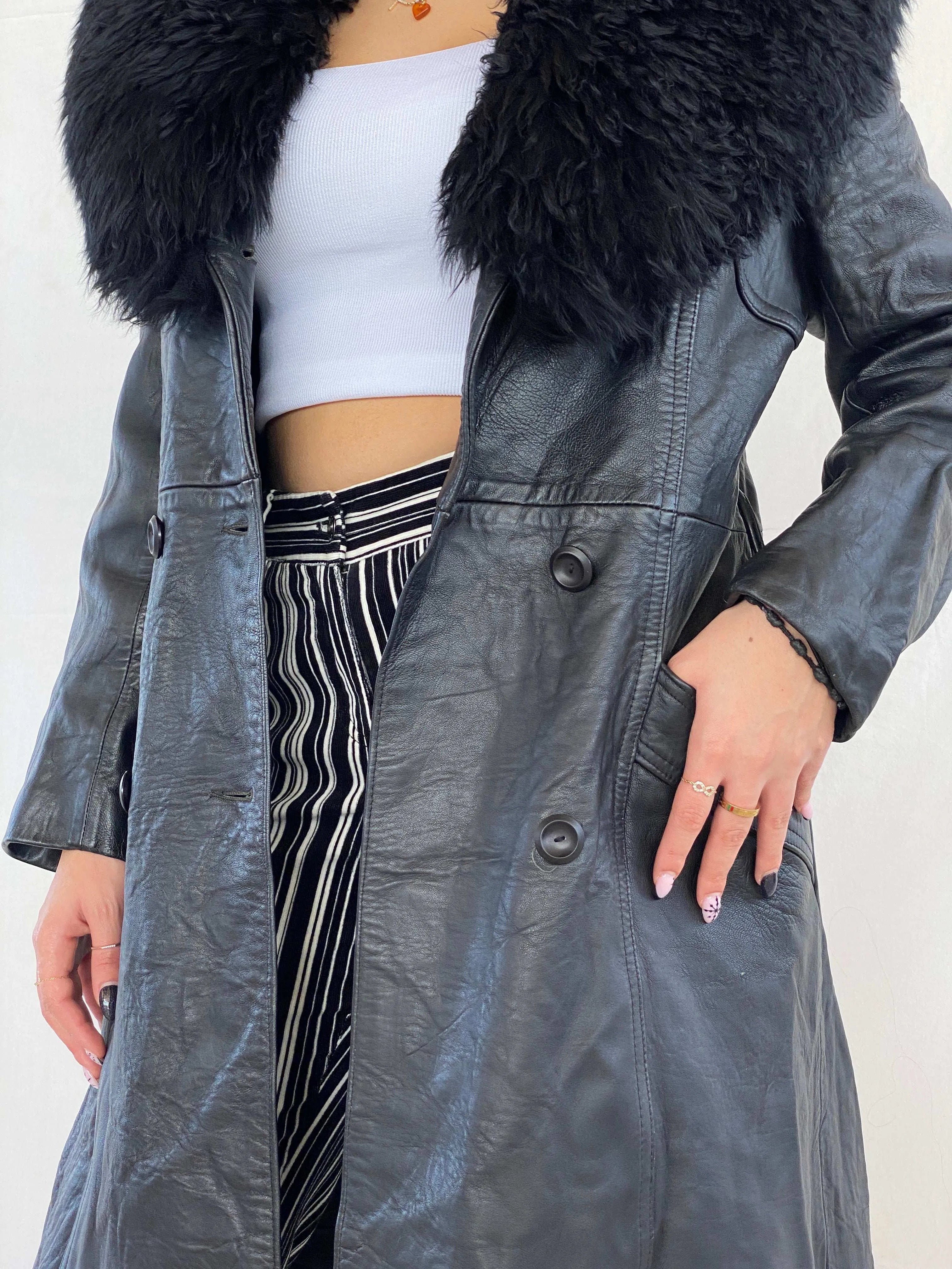 Vintage 90s Genuine Leather Coat - Balagan Vintage Leather Coat 80s, 90s, black leather, Deals, genuine leather, genuine leather coat, Juana