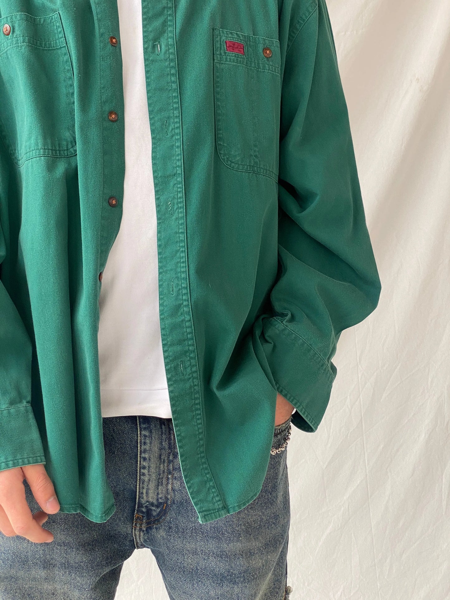 Vintage 90s Great Land Apparel Men’s Green Cotton Long Sleeve Shirt - XL - Balagan Vintage Full Sleeve Shirt cotton shirt, cowboy, full sleeve shirt, Hamza, handmade, mens shirt, shirt
