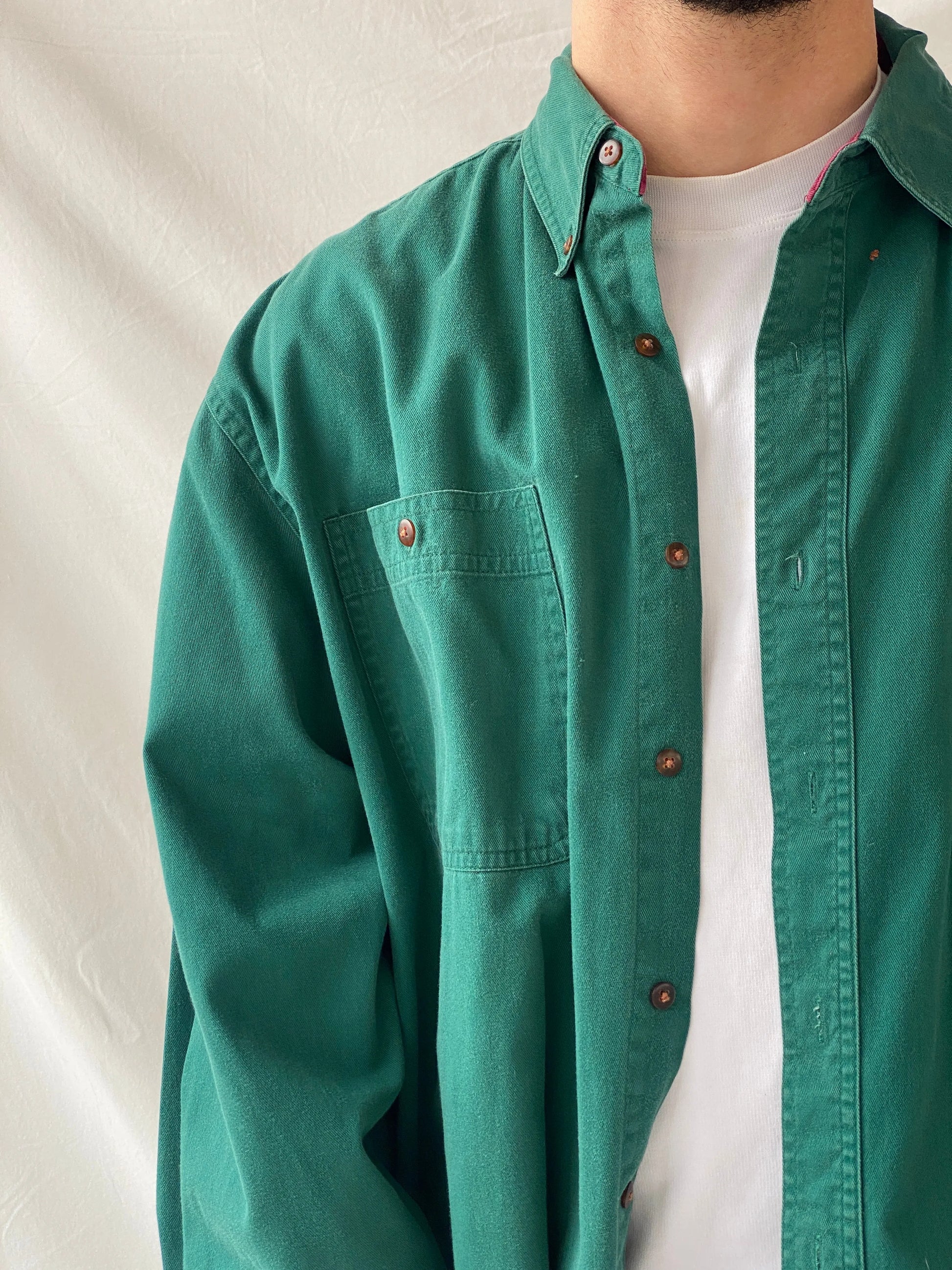 Vintage 90s Great Land Apparel Men’s Green Cotton Long Sleeve Shirt - XL - Balagan Vintage Full Sleeve Shirt cotton shirt, cowboy, full sleeve shirt, Hamza, handmade, mens shirt, shirt