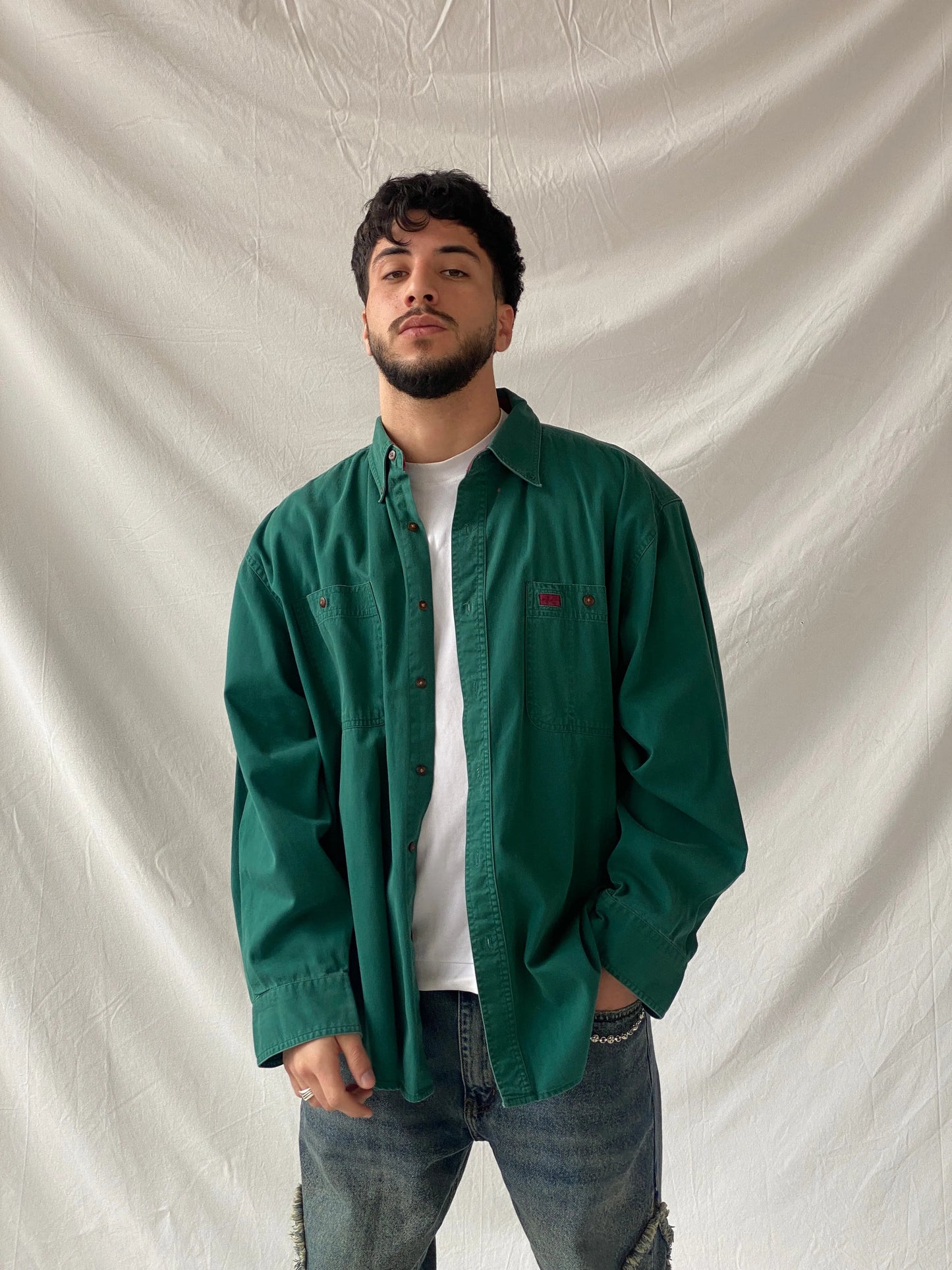 Vintage 90s Great Land Apparel Men’s Green Cotton Long Sleeve Shirt - XL - Balagan Vintage Full Sleeve Shirt cotton shirt, cowboy, full sleeve shirt, Hamza, handmade, mens shirt, shirt