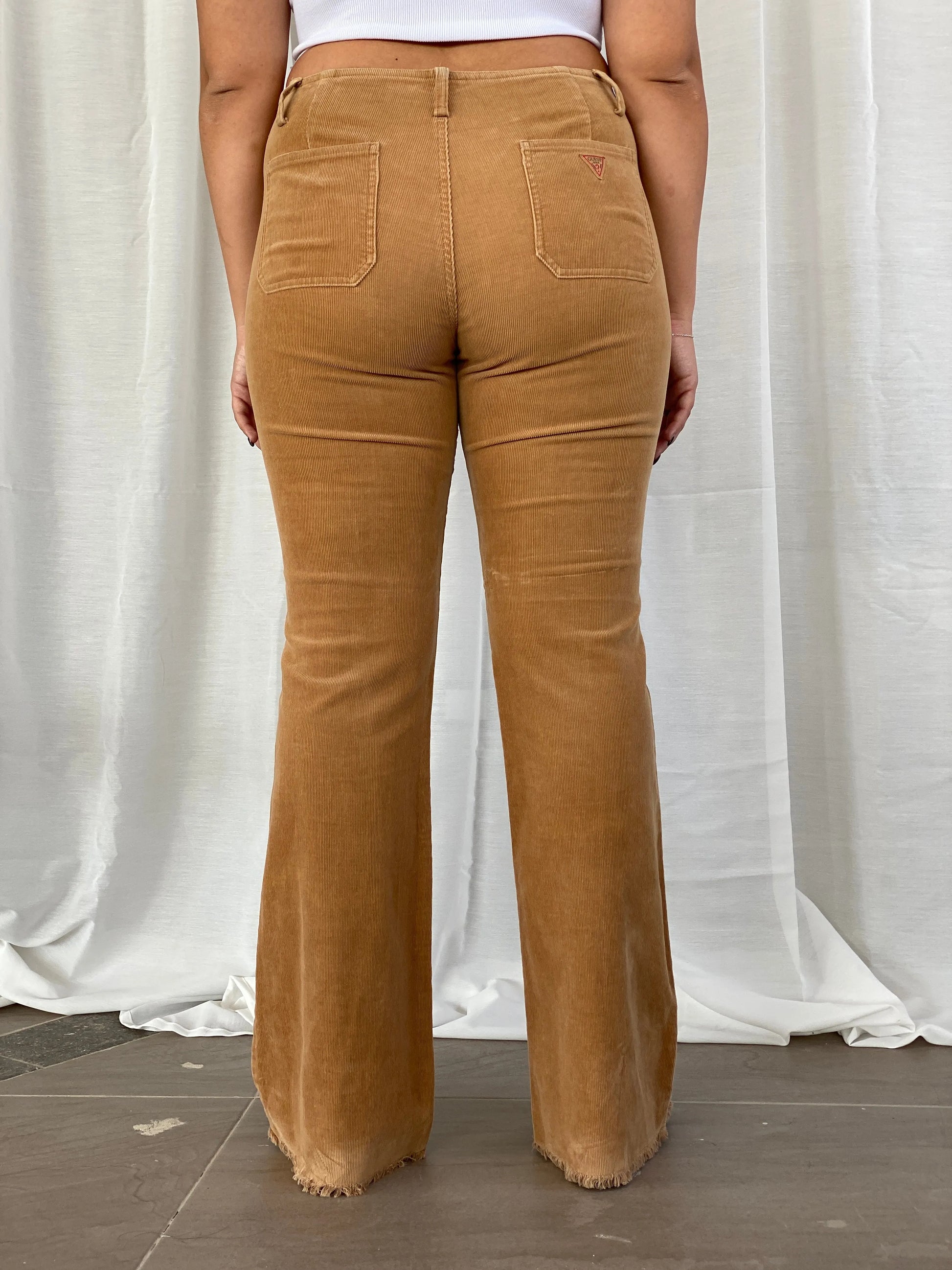 Vintage 90s Guess Jeans Stretch Brown Corduroy Mid Rise Flare Pants - L - Balagan Vintage Corduroy Pants corduroy, corduroy pants, Deals, Dina, guess, guess jeans