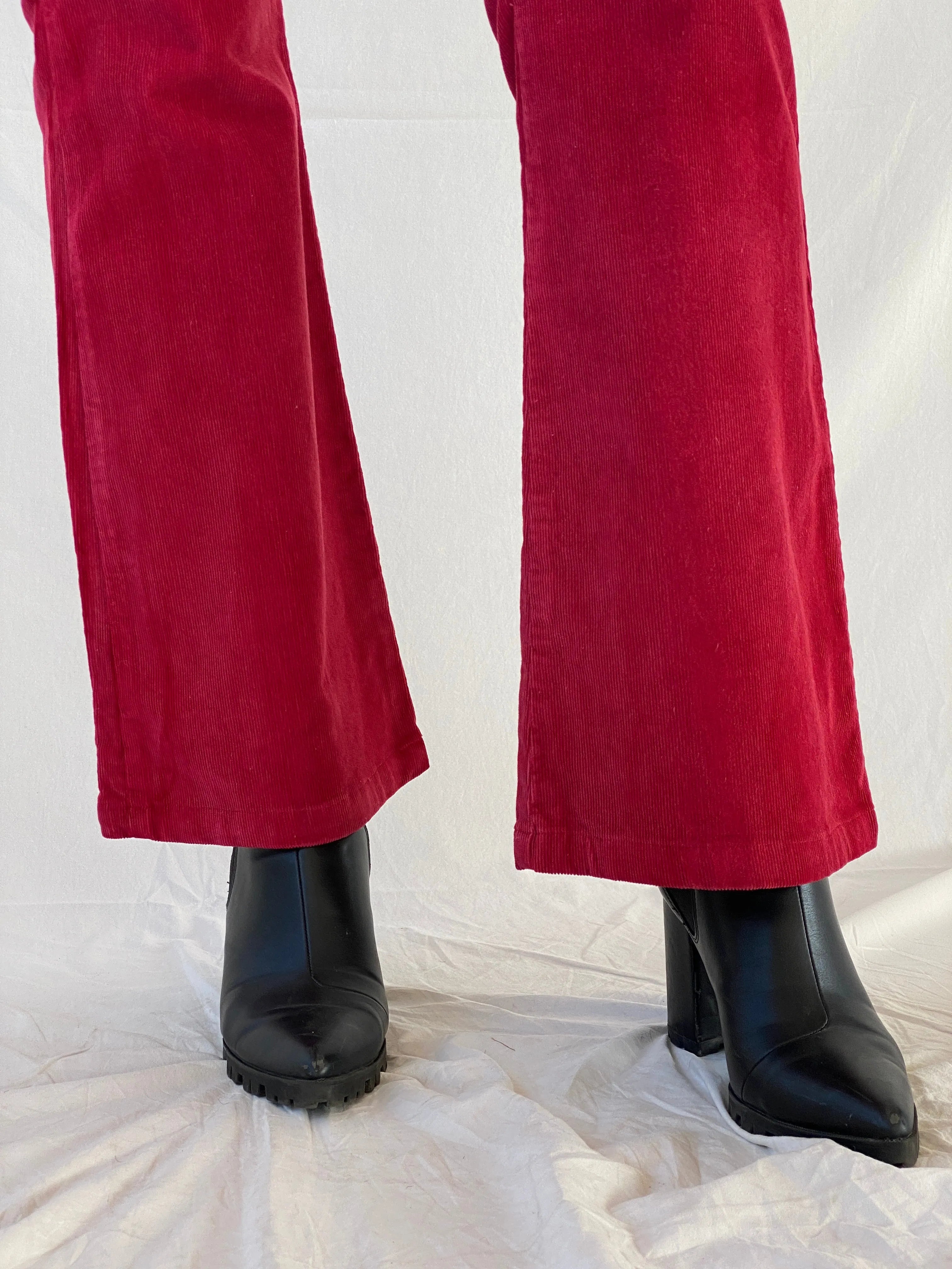 Vintage 90s Guess Jeans Stretch Maroon Flare Mid Rise Corduroy Pants - 38EUR - Balagan Vintage Corduroy Pants 00s, Ayah, corduroy pants, guess, winter