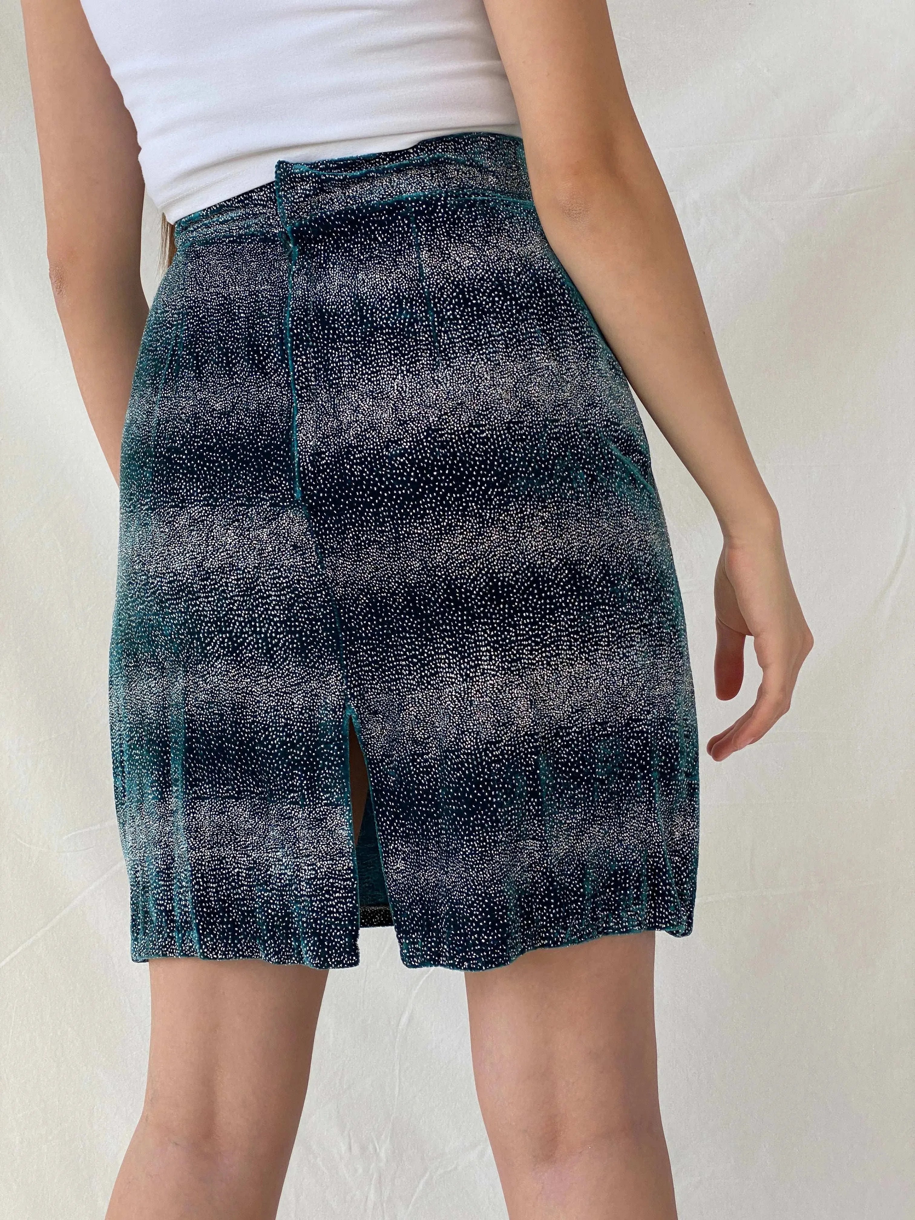 Vintage 90s Handmade Shimmery Turquoise Velvet Party Skirt - S - Balagan Vintage Midi Skirt 00s, Deals, midi skirt, Mira, women skirt