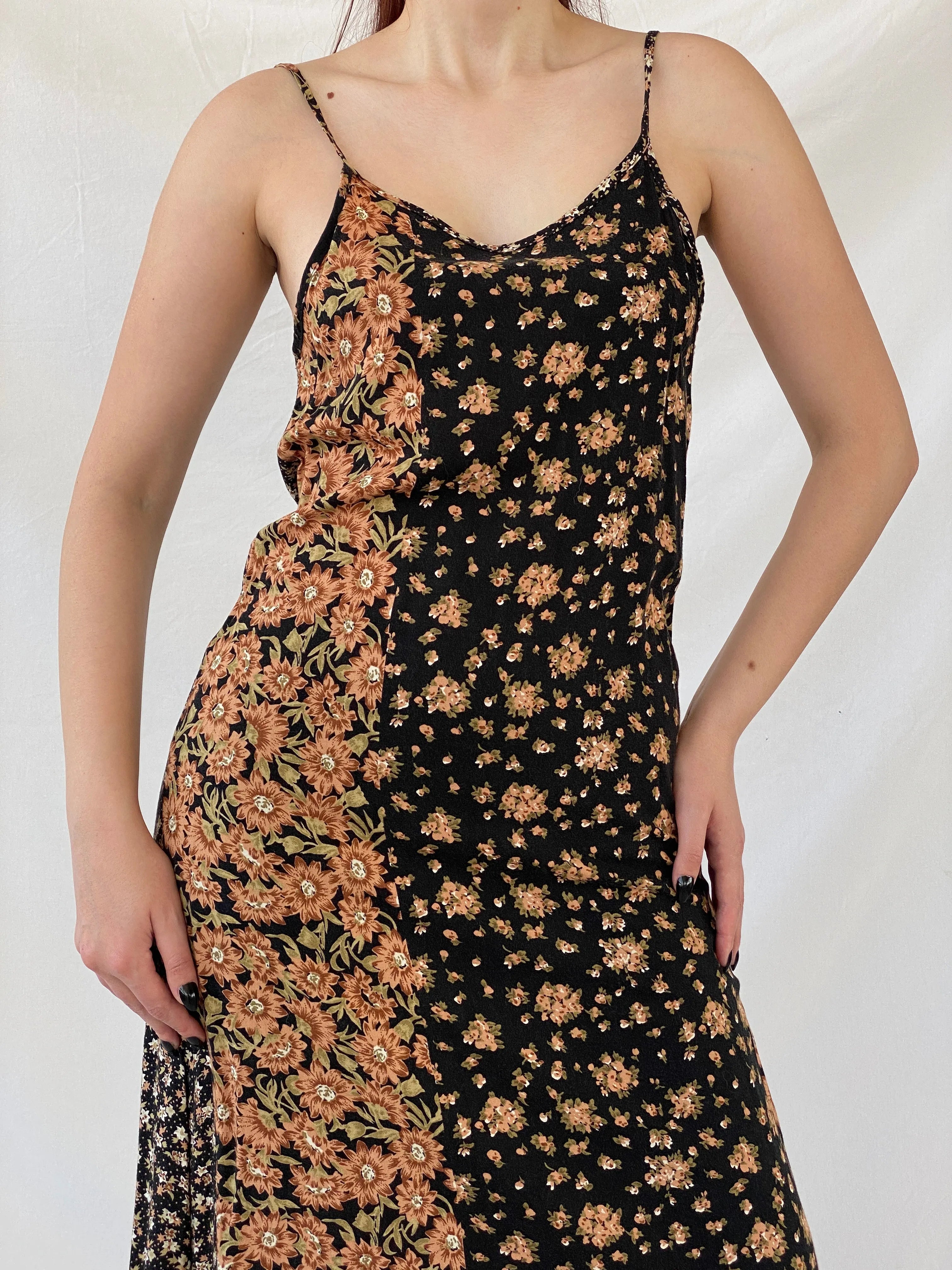 Vintage 90s High Maintenance Black Floral Spaghetti Strap Maxi Dress - M - Balagan Vintage Midi Dress Ayah, dress, floral, floral dress, maxi dress, mesh, shimmer