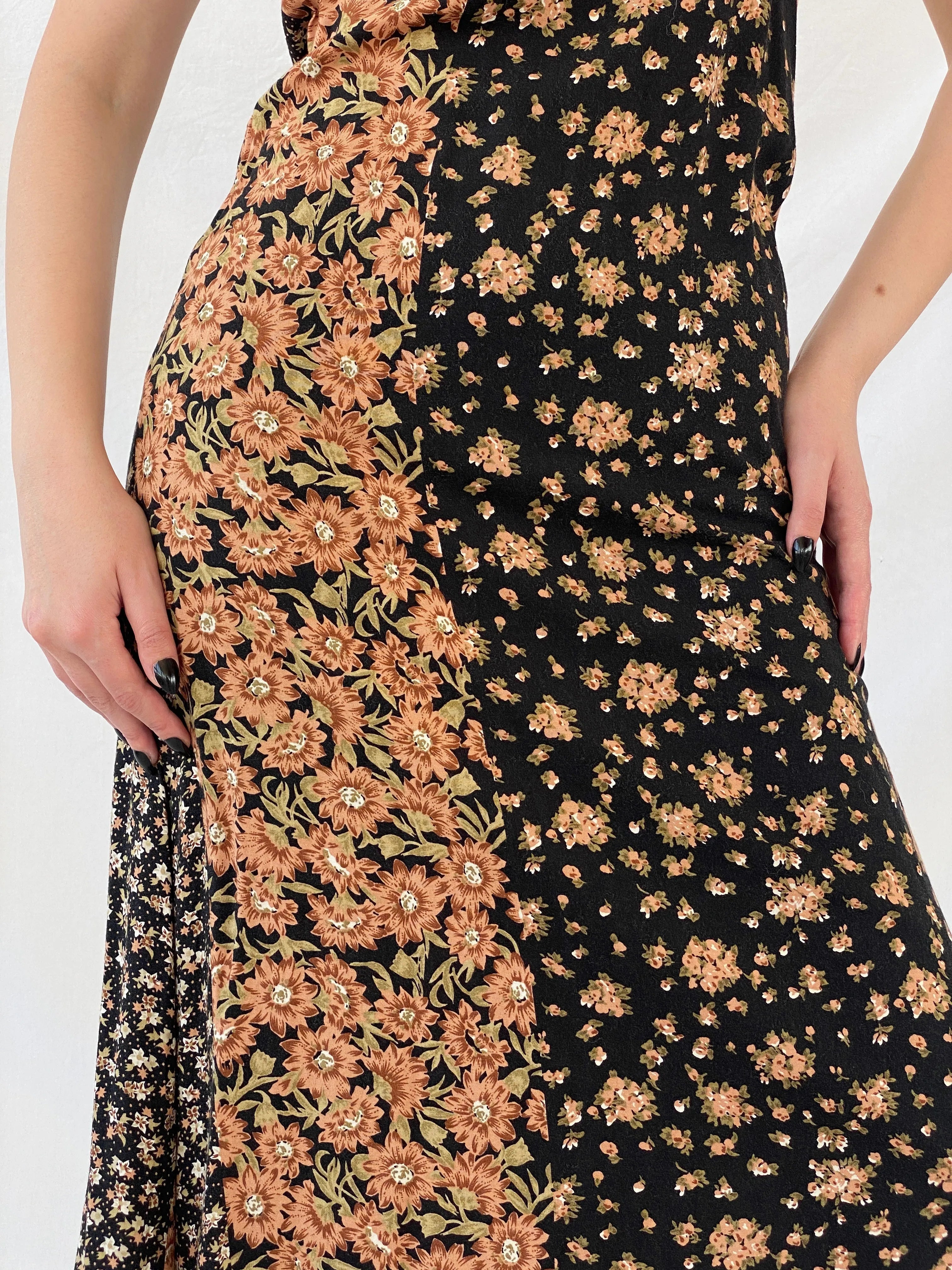 Vintage 90s High Maintenance Black Floral Spaghetti Strap Maxi Dress - M - Balagan Vintage Midi Dress Ayah, dress, floral, floral dress, maxi dress, mesh, shimmer