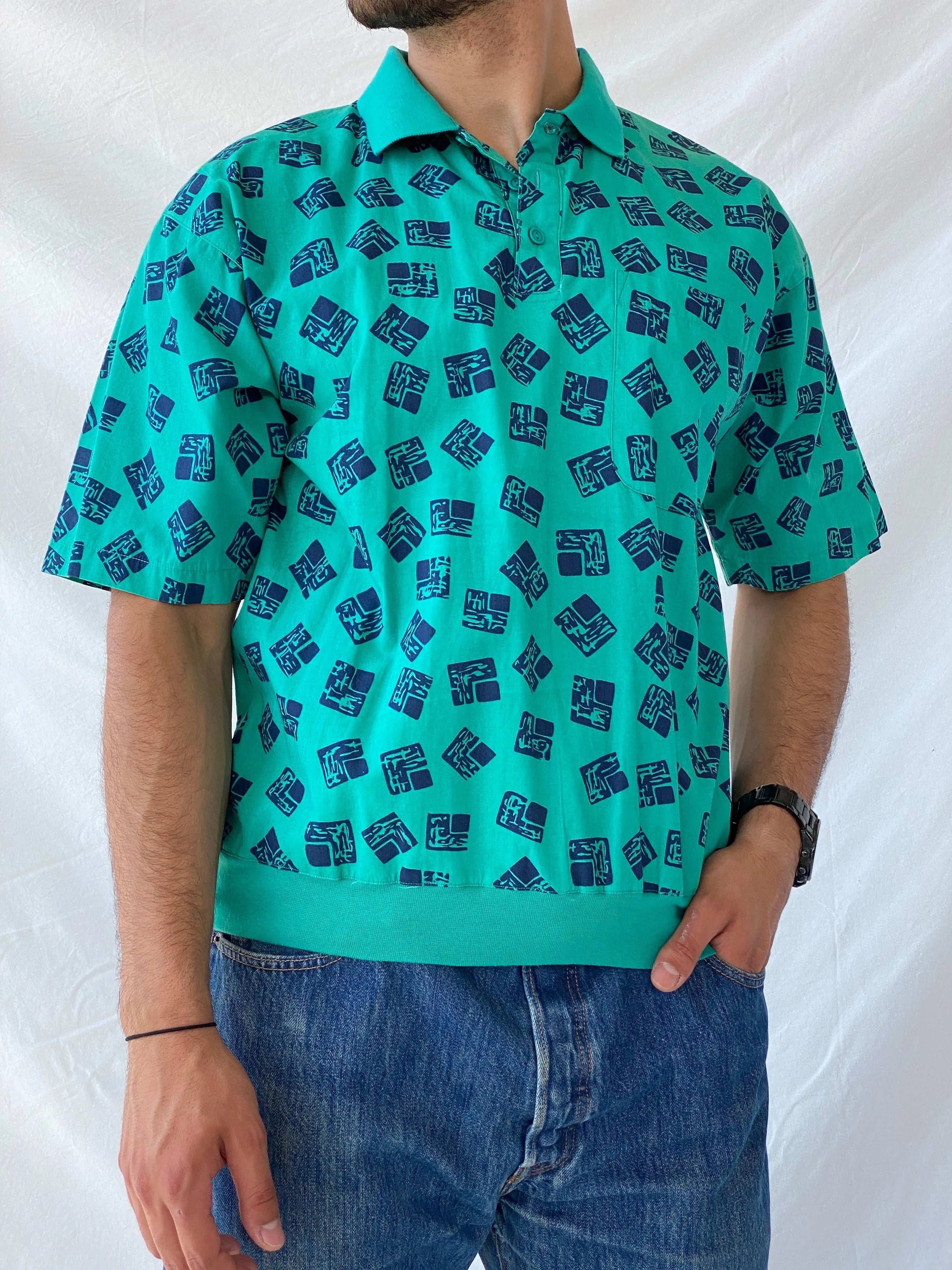 Vintage 90s IMPRINTS Men's Green Oversized Short-Sleeve Top - M - Balagan Vintage Half Sleeve Top 90s, graphic top, men top, Ramez
