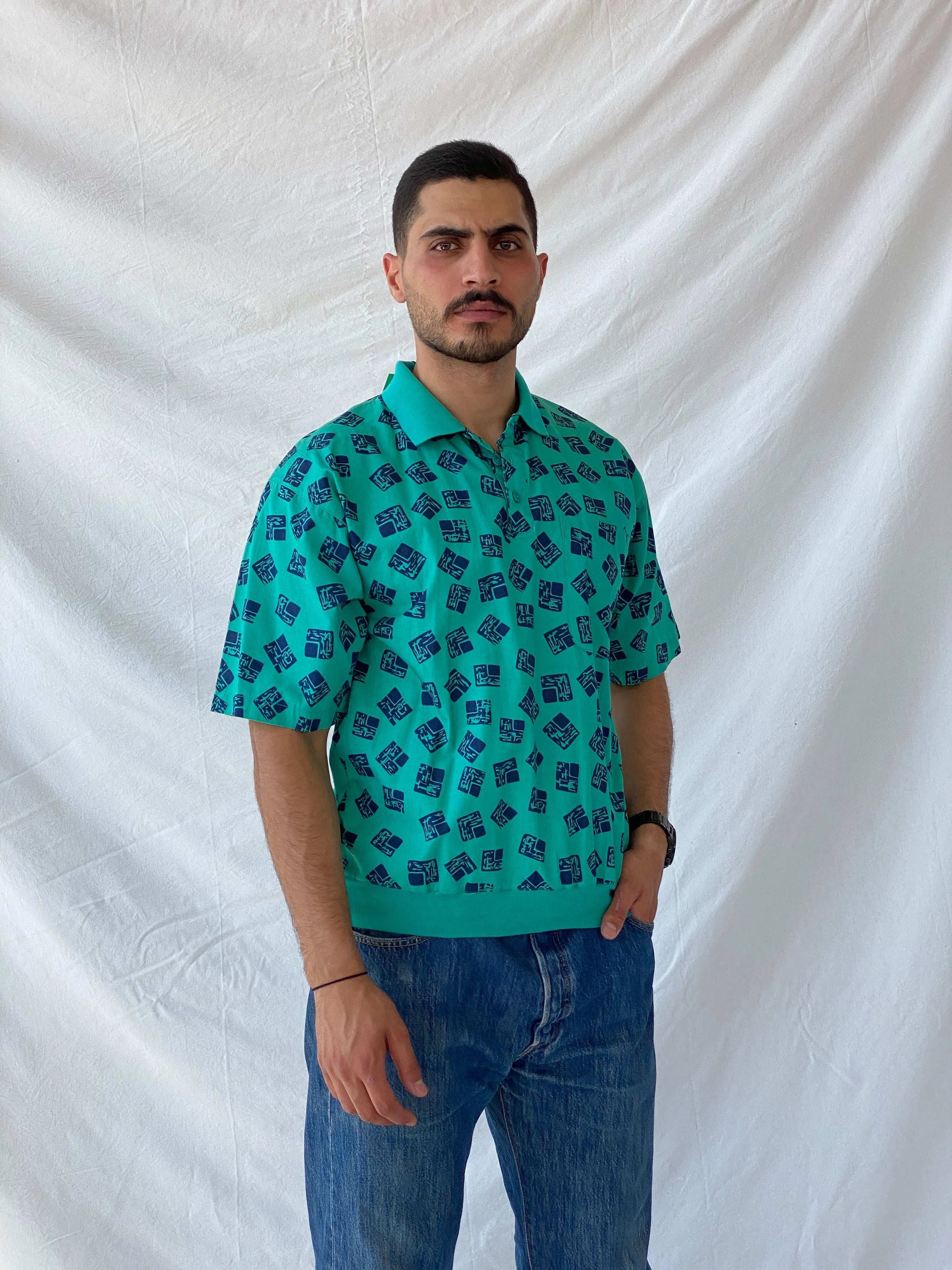 Vintage 90s IMPRINTS Men's Green Oversized Short-Sleeve Top - M - Balagan Vintage Half Sleeve Top 90s, graphic top, men top, Ramez