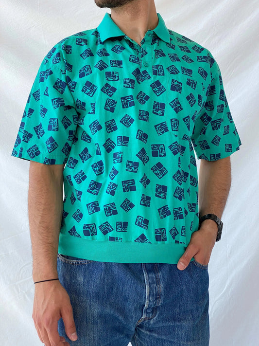Vintage 90s IMPRINTS Men's Green Oversized Short-Sleeve Top - M - Balagan Vintage Half Sleeve Top 90s, graphic top, men top, Ramez