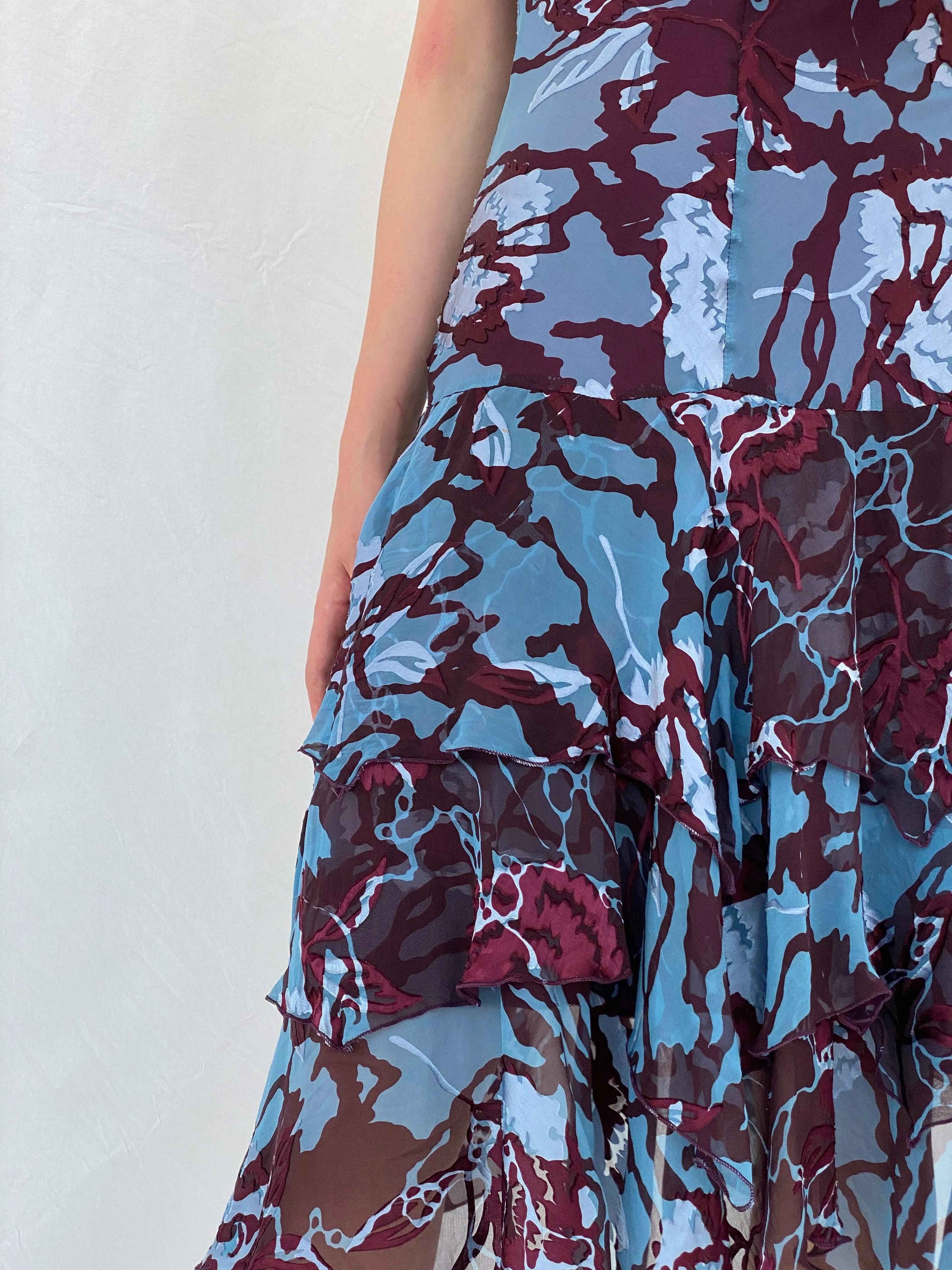 Vintage 90s Jeff Gallano Paris Layered Maroon and Blue Silk Dress - M - Balagan Vintage Midi Dress 00s, 90s, maxi dress, Mira, Wedding Guest