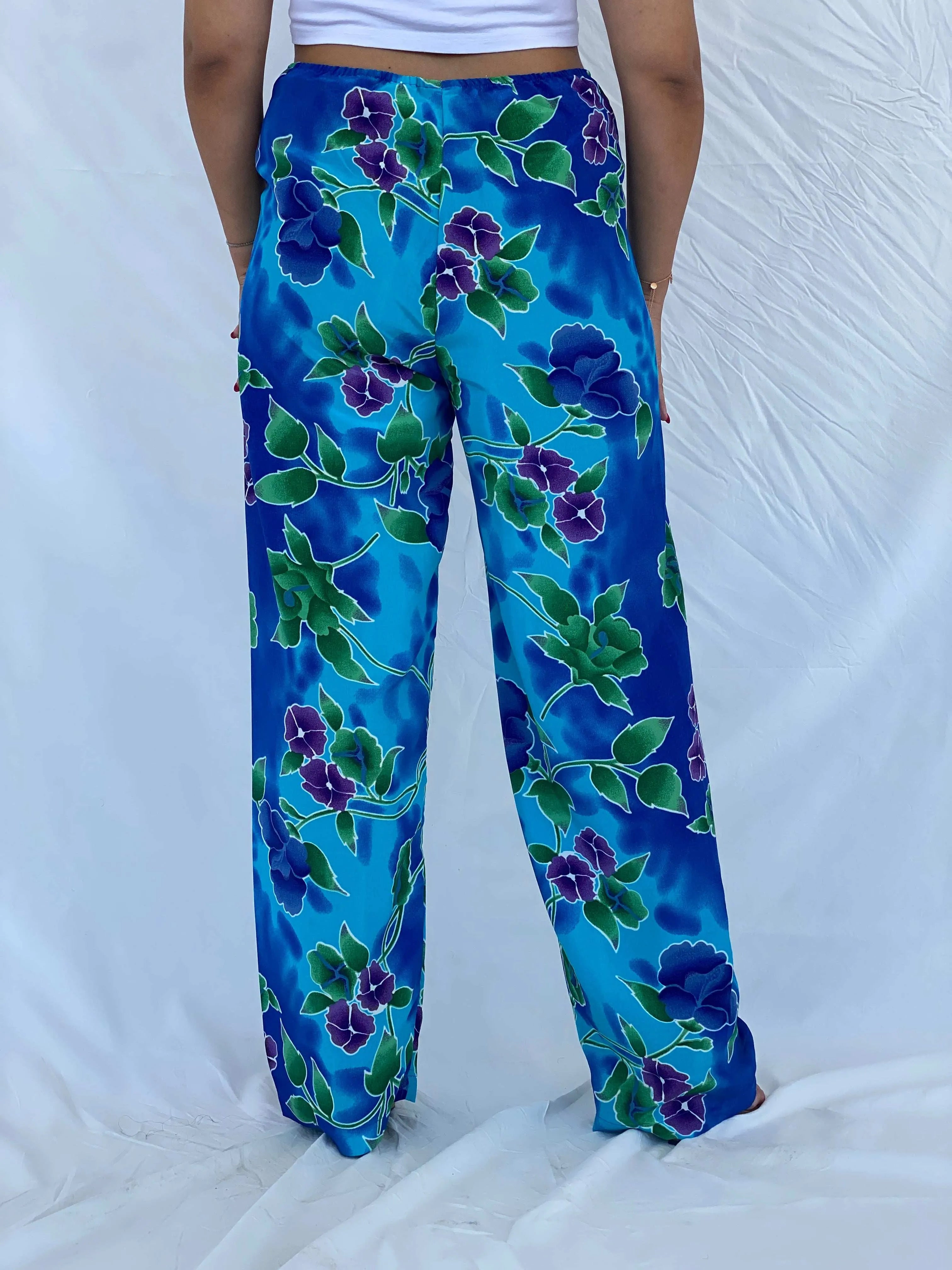 Vintage 90s Jessica Intimates Floral Blue Beach Pants - L - Balagan Vintage Pants 00s, 90s, Dina, floral, floral print, vintage pants