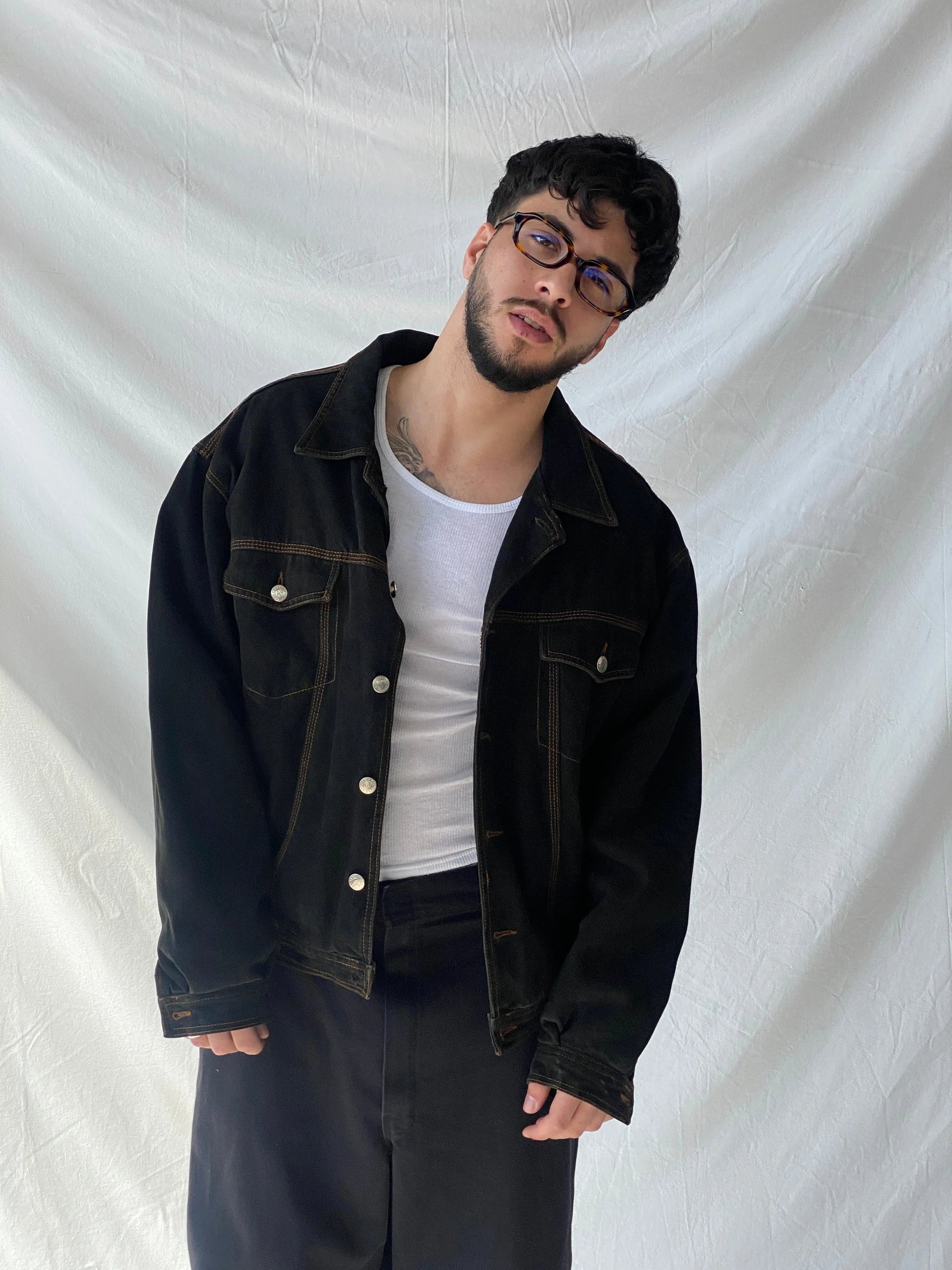 Vintage 90s Kiton’s Black Denim Work Wear Bomber Jacket - L - Balagan Vintage Jacket black denim, denim, denim jacket, Hamza, men, mens jackets