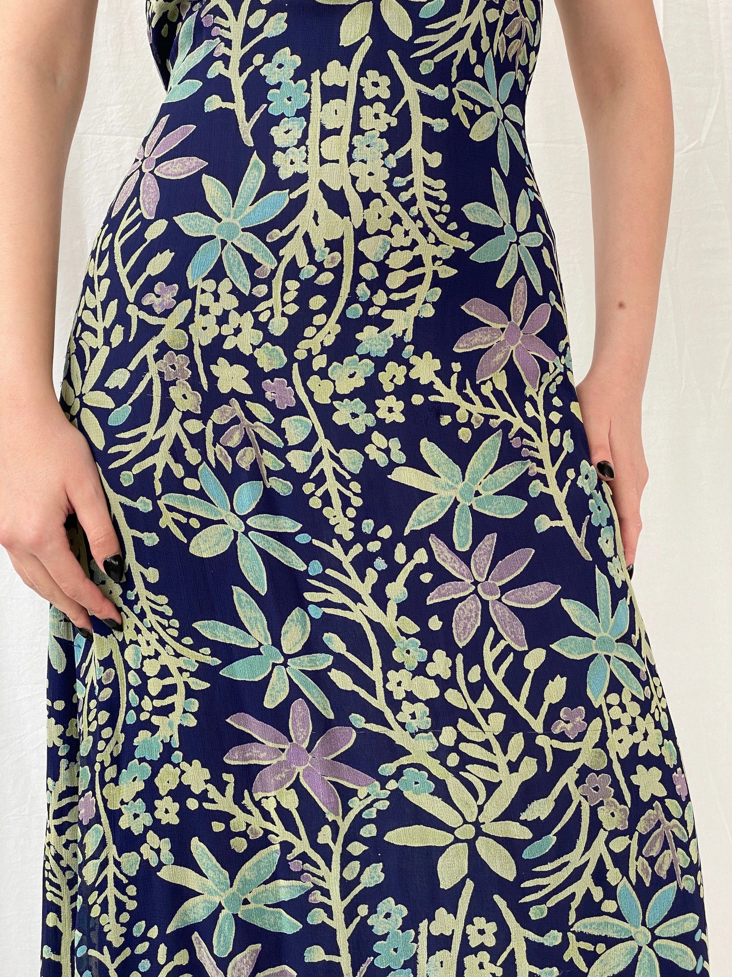 Vintage 90s Kusht Too Floral Navy Spaghetti Strap Slip Maxi Dress - M - Balagan Vintage Maxi Dress Ayah, dress, floral, floral dress, maxi dress