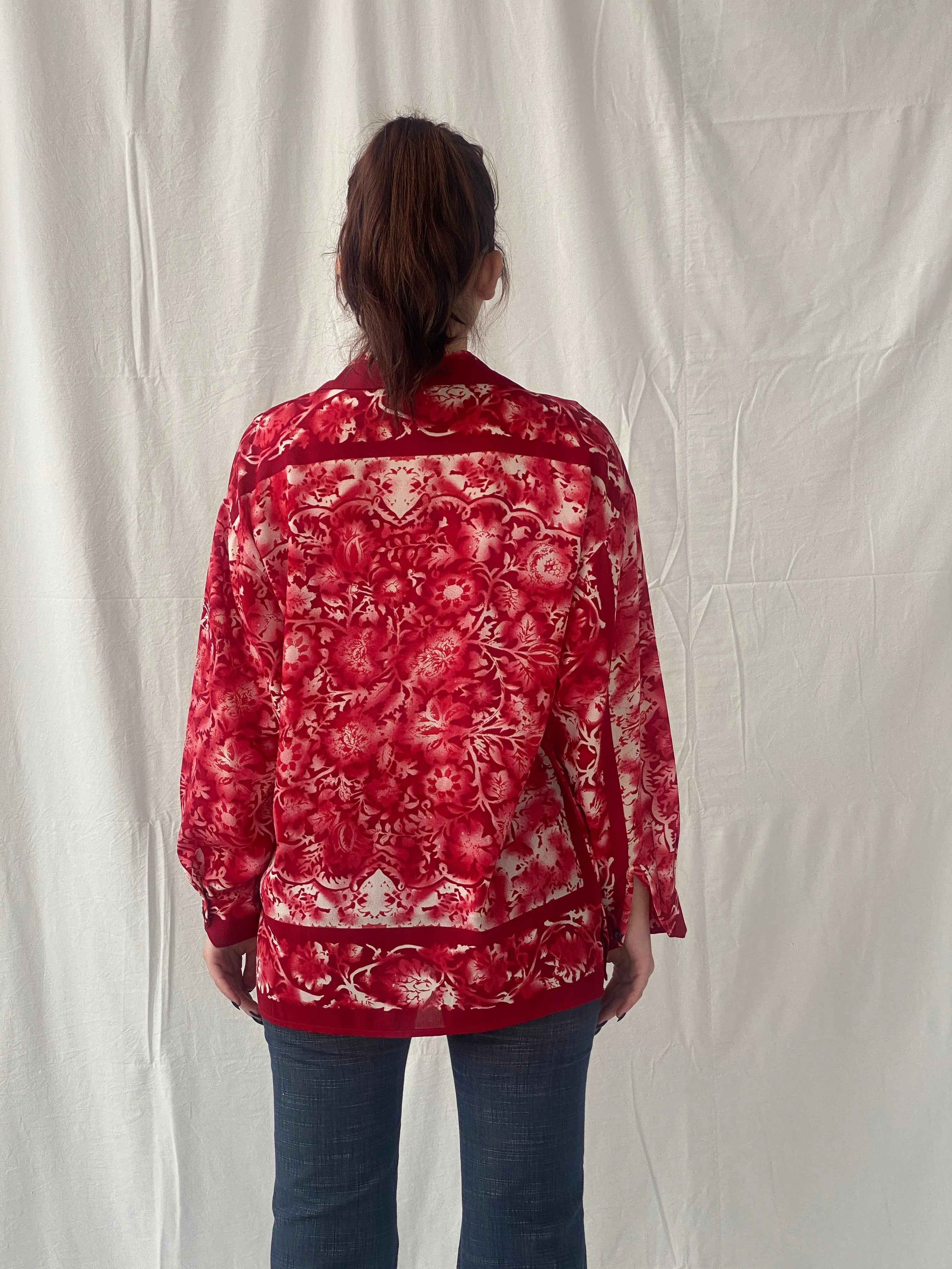 Vintage 90s Le Caviar Red & White Floral Full Sleeve Women’s Shirt - M - Balagan Vintage Full sleeve Shirt 00s, Ayah, floral shirt, NEW IN, shirt, women shirt