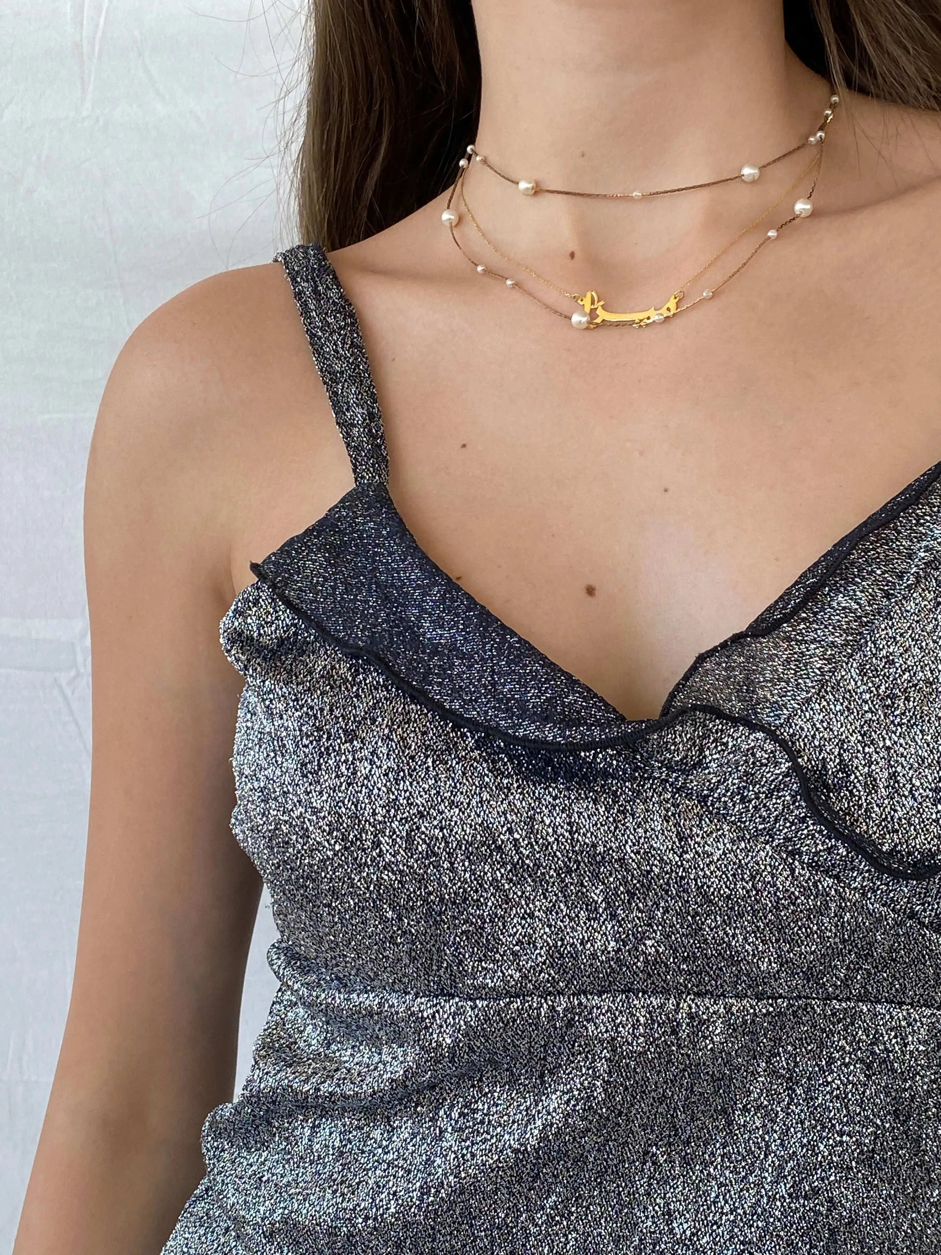 Vintage 90s Malibu Shimmery Silver Party Top with Matching Scarf - M - Balagan Vintage Sleeveless Top 00s, Deals, Mira, shimmer, sleeveless top, women top