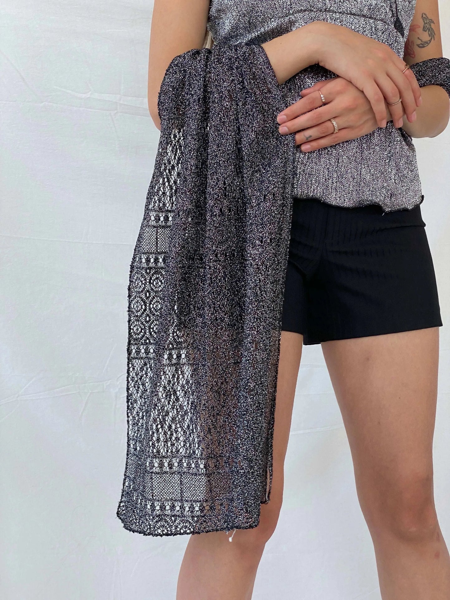 Vintage 90s Malibu Shimmery Silver Party Top with Matching Scarf - M - Balagan Vintage Sleeveless Top 00s, Deals, Mira, shimmer, sleeveless top, women top