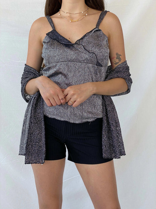 Vintage 90s Malibu Shimmery Silver Party Top with Matching Scarf - M - Balagan Vintage Sleeveless Top 00s, Deals, Mira, shimmer, sleeveless top, women top